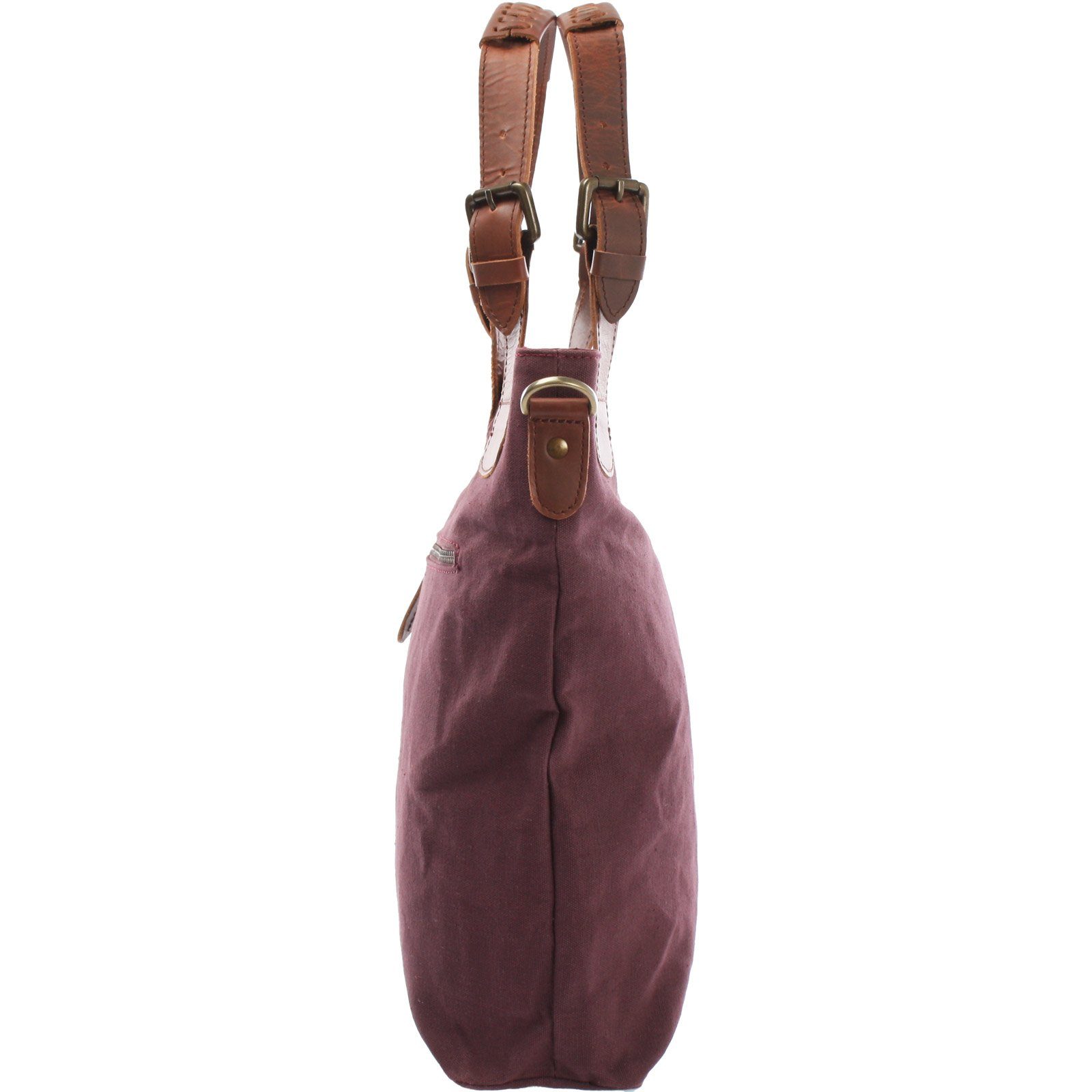 LECONI Schultertasche Umhängetasche Henkeltasche Shopper Damen-Tasche Canvas Leder LE0054, geflochtene Henkel - verstellbarer Tragegurt - Größe 34x35x10cm