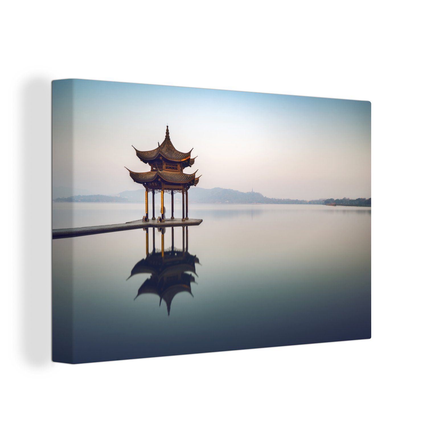 OneMillionCanvasses® Leinwandbild Der Pavillon im See von Hangzhou, (1 St), Wandbild Leinwandbilder, Aufhängefertig, Wanddeko, 30x20 cm