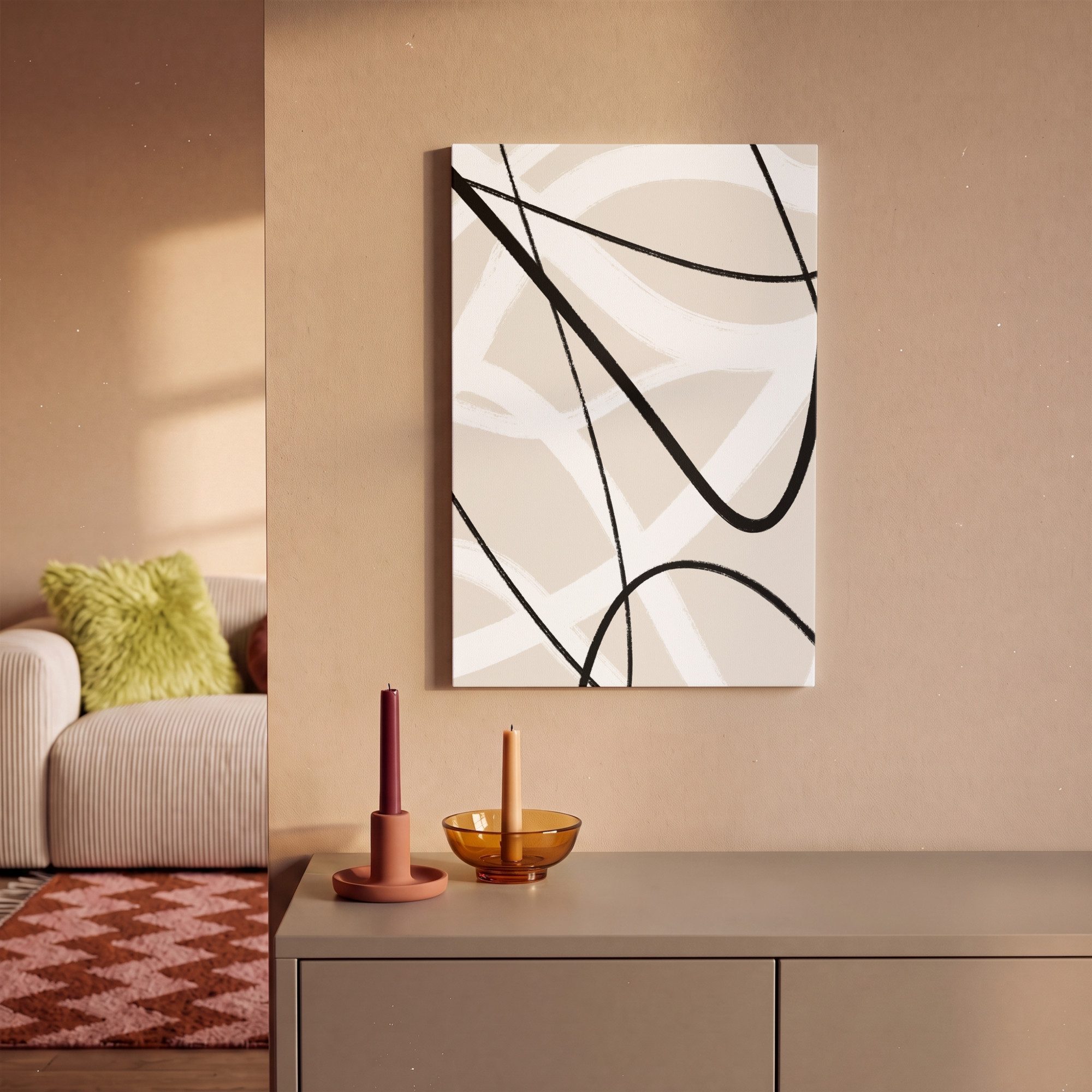 OneMillionCanvasses® Leinwandbild Linie - Abstrakt - Minimalismus - Pastell, Fotodruck (1 St), Boho Style Deko Wand, Bohemian Wanddeko Bilder, 20x30 cm – Bild 2 von 5