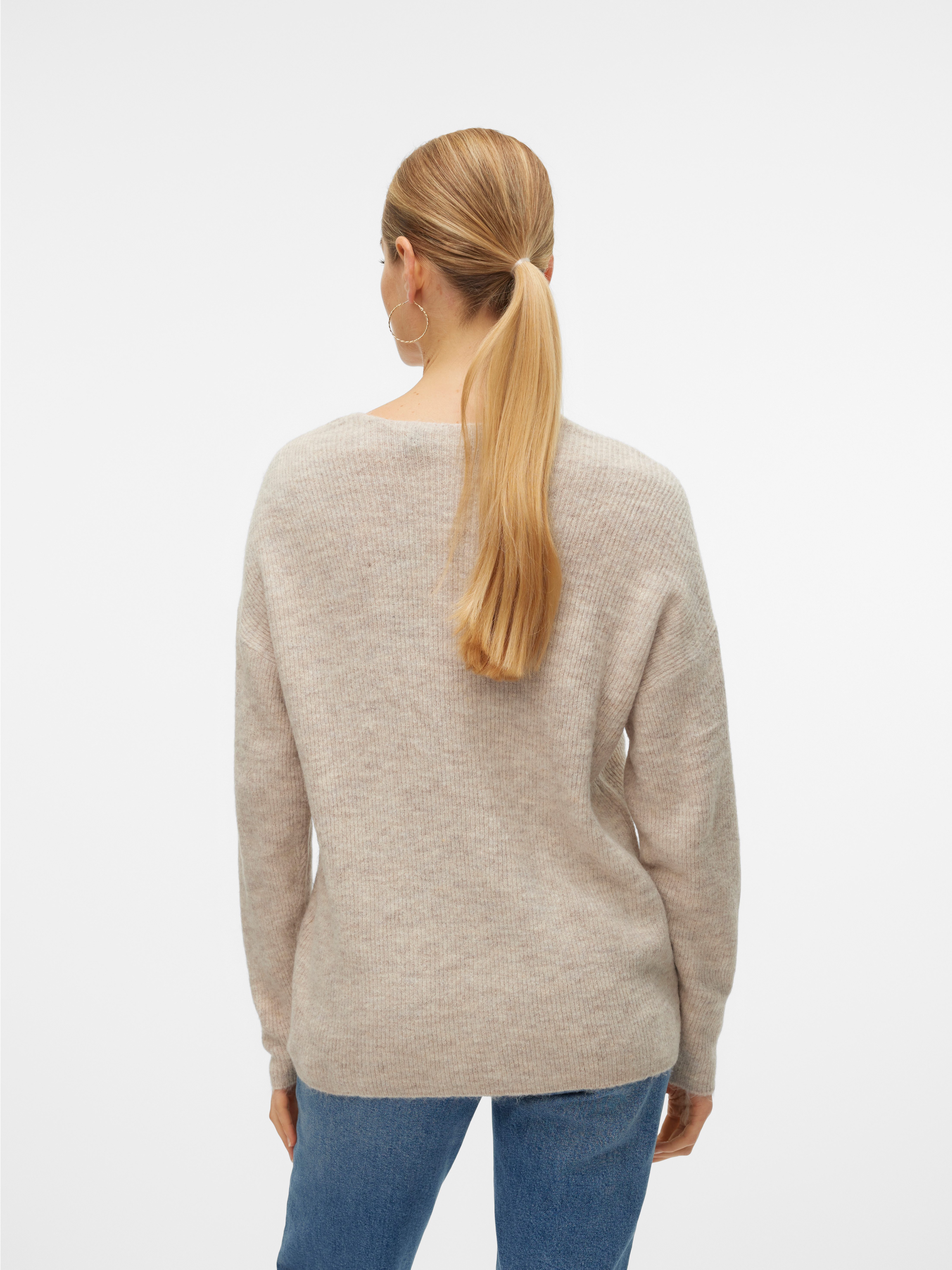 Vero Moda V-Ausschnitt-Pullover VMCREWLEFILE LS V-NECK BLOUSE NOOS Materialmix, loose fit