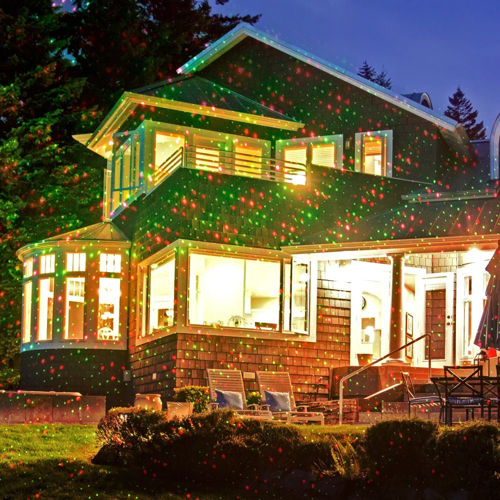 LED Licht Außen Farbwechsel, Leuchte Globo Rot, 2x Effekte verbaut, Steck Gartenstrahler, Hauswand LED-Leuchtmittel Garten Grün, fest Laser