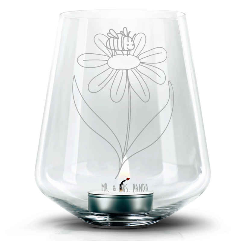 Mr. & Mrs. Panda Windlicht Hummel Blume - Transparent - Geschenk, Kerzenglas mit Gravur, Natur, (1 St), Persönliche Lasergravur