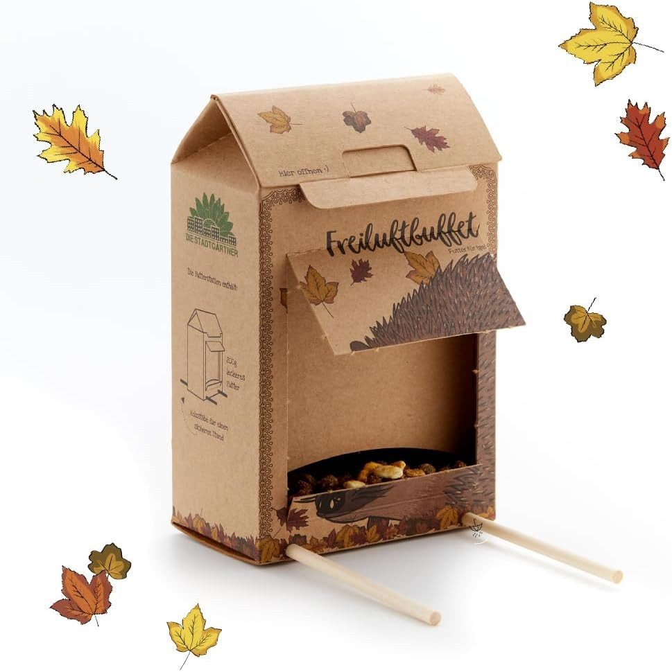 Die Stadtgärtner Futterhaus Freiluftbuffet - Wetterfeste Futterstation aus Naturkarton inkl Futter, Kommt inkl. 200g Futter