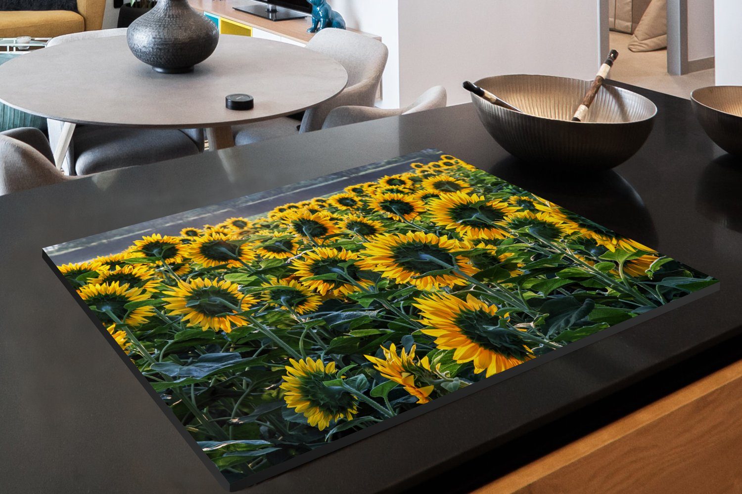 MuchoWow Herdblende-/Abdeckplatte Sonnenblumen - Frühling Ceranfeldabdeckung cm, Vinyl, 81x52 (1 für Induktionskochfeld - küche, tlg), Schutz die Gelb
