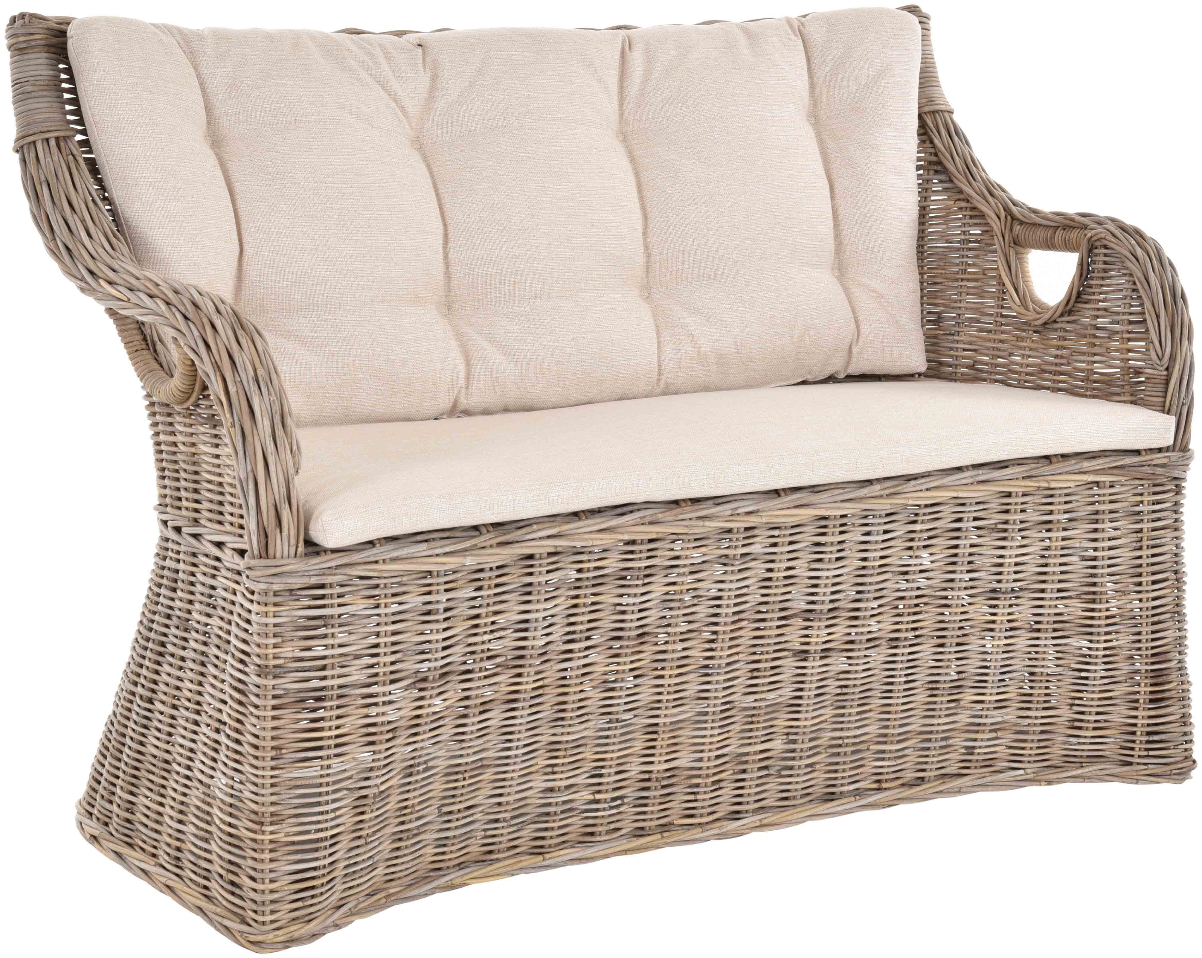 Krines Home Loungesofa Zweisitzer-Bank skandinavischer Stil hohe Rückenlehne Natur Rattan, Zweisitzer Sofa mit Armlehne, Lehne Bank, Landhaus