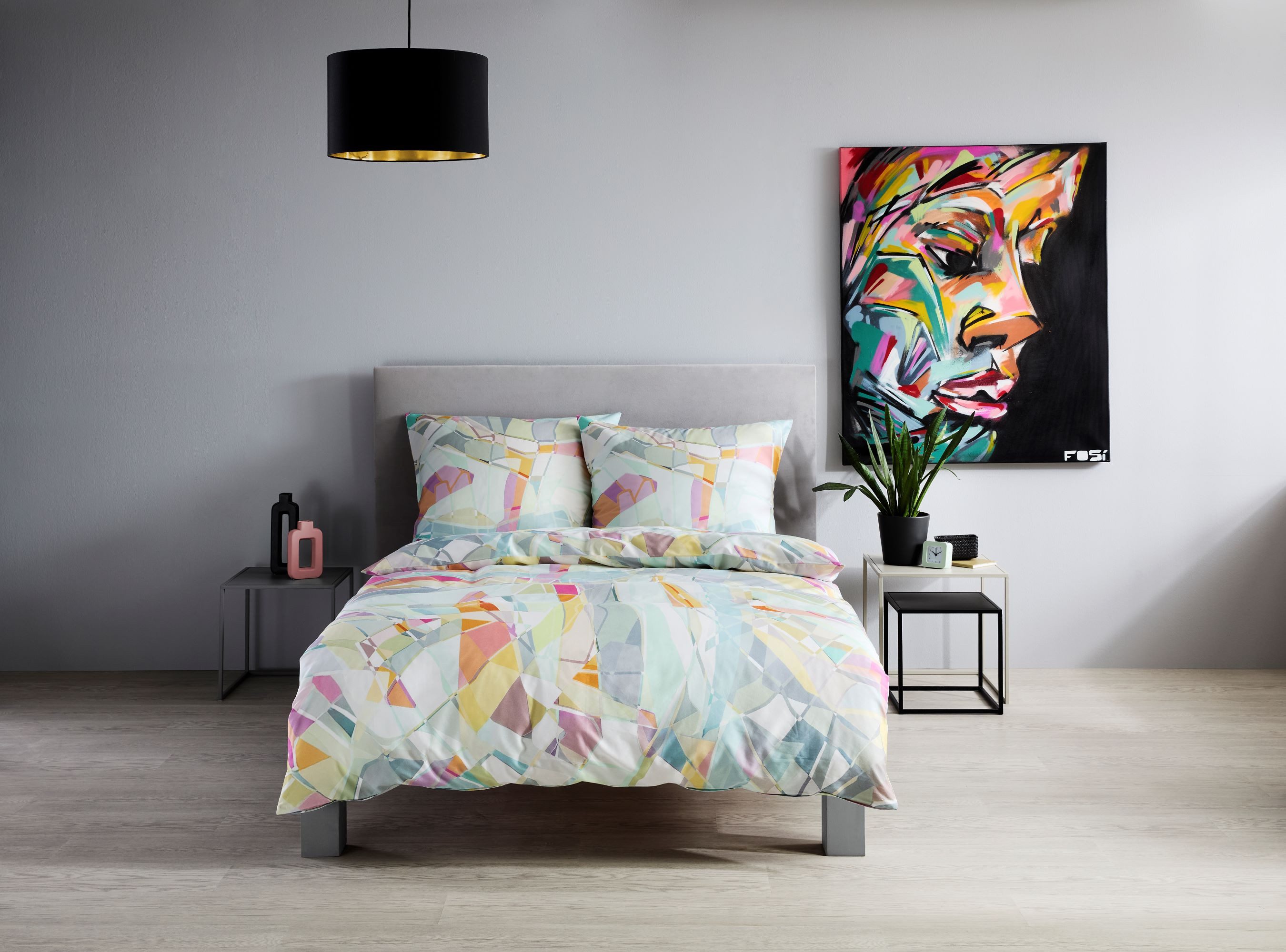 fleuresse Bettwäsche Fleuresse Mako-Satin Bettwäsche 135x200 Abstrakt Dreicke bunt 115054-, Mako-Satin, 2 teilig, für Sommer und Winter