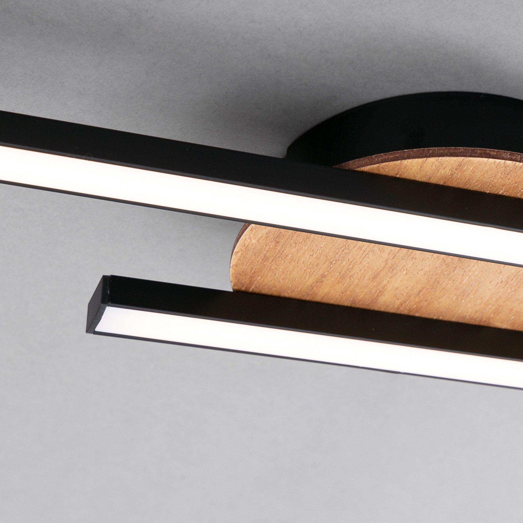 Briloner Leuchten LED Deckenleuchte modern Deckenlampe 2-flammig Schwarz Holz Design, LED fest integriert