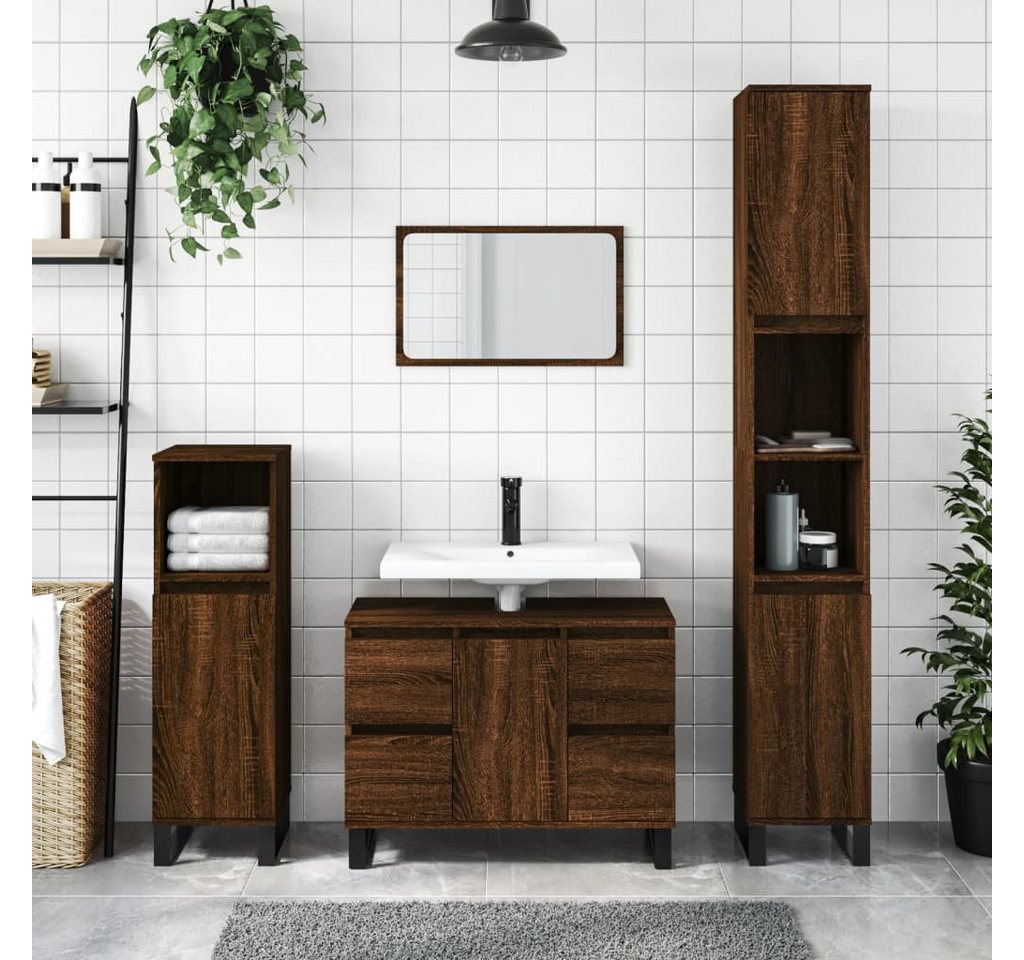 Thumbnail - vidaXL Waschtisch Badschrank Braun Eichen-Optik 30x30x100 cm Spanplatte