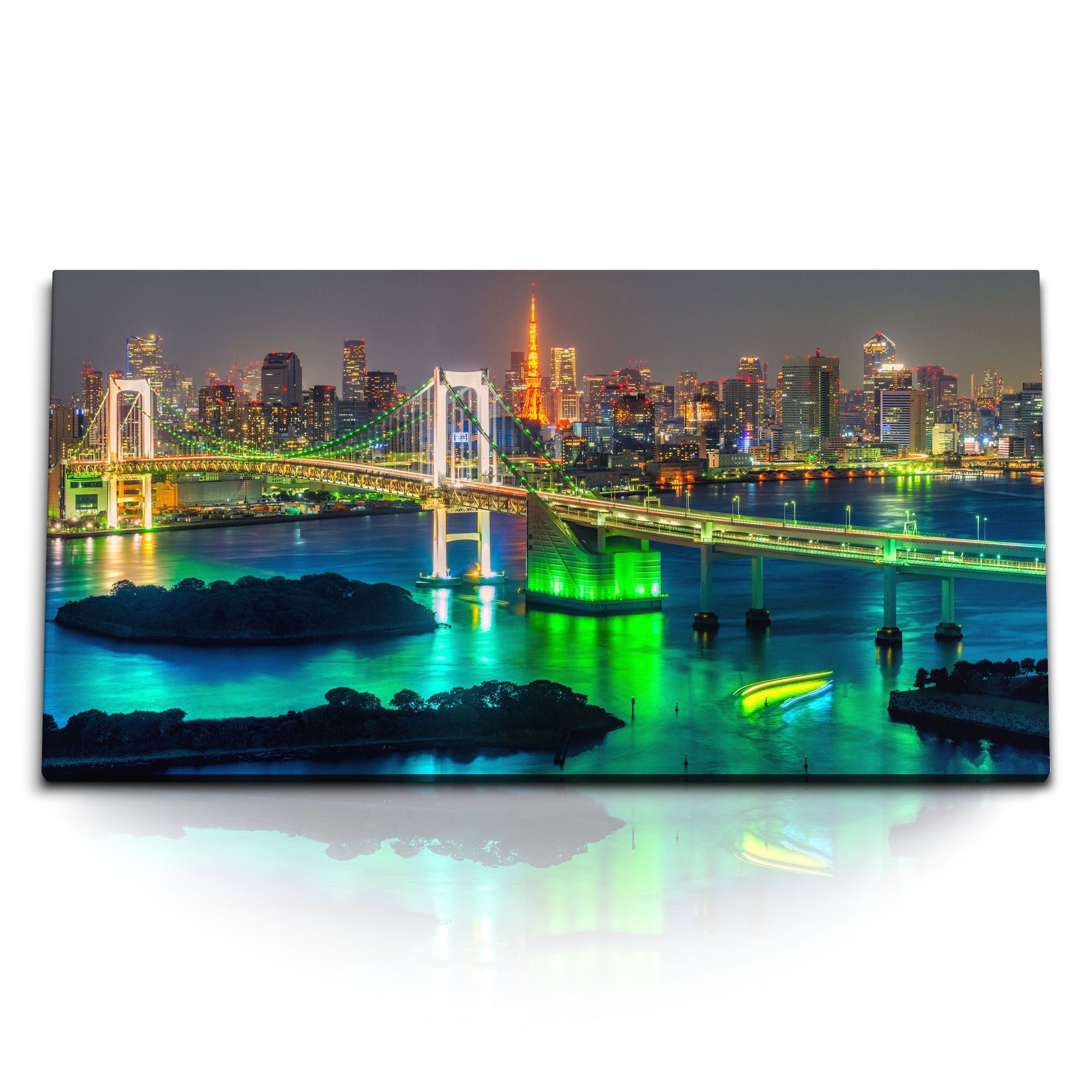 Leinwandbild Kunstdruck Bilder 120x60cm Tokio Skyline Japan Nacht Stadt Wolkenkratz