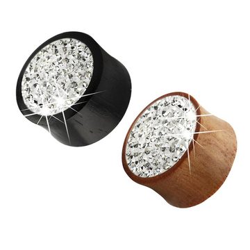 Taffstyle Plug Holz Ohr Plug Tunnel mit Kristallen Double Flared, Ohr Plug Flesh Tunnel Piercing Ohrpiercing Holz Organic Lobe Conch