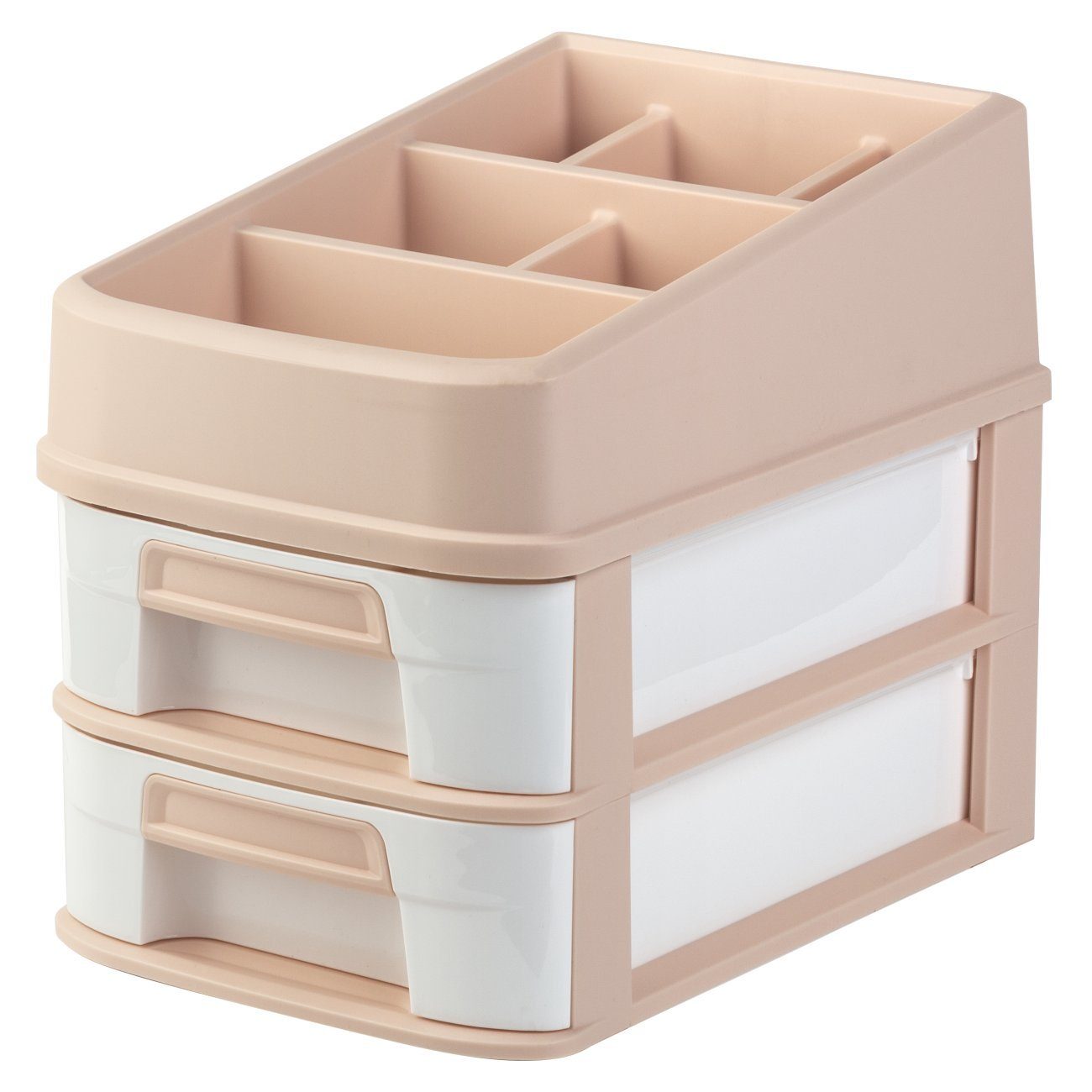 Engelland Organizer Multifunktions-Organizer mit Schubladen (Vorteils-Set, Aufbewahrungsbox), universell einsetzbar, robuster Kunststoff Apricot/Weiß
