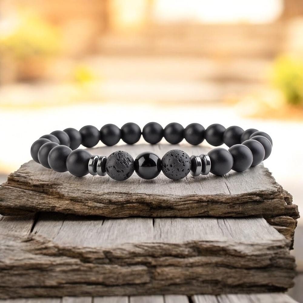 Eden Stone Armband Obsidian Armband – Schwarzes Onyx Perlenarmband matt Elastisches (1-tlg), Edelsteine – Bild 4 von 5