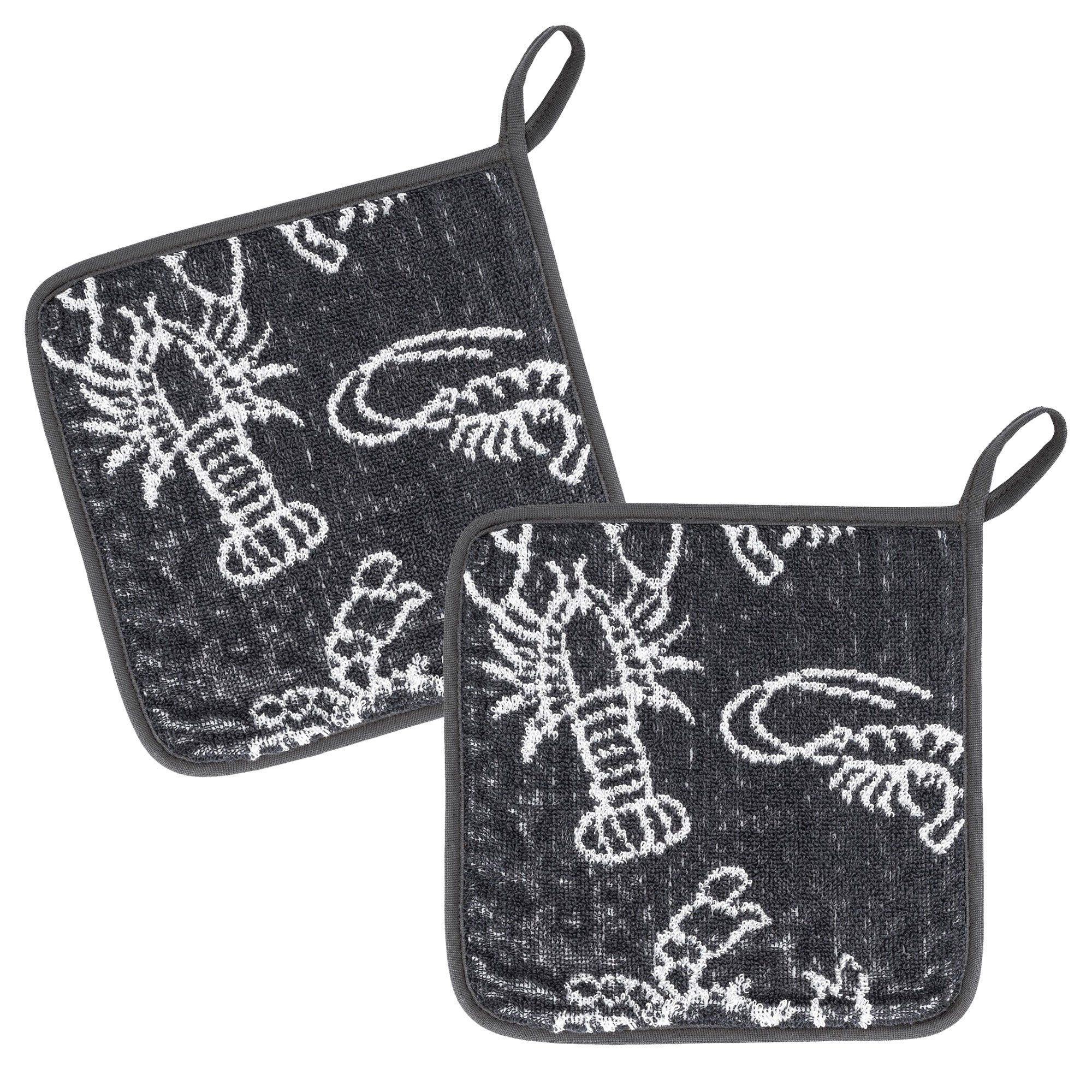 Kracht Topflappen Seafood, (Set, 2-tlg., Set), 2er Set Topflappen, Baumwoll Frottier, ca. 22x22 cm Schwarz