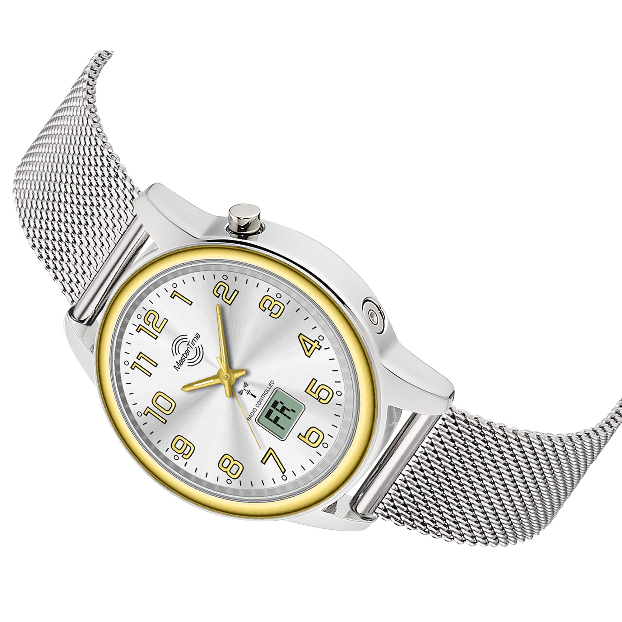 MASTER TIME Funkuhr Lady Line MTLA-101003-42M, Quarzuhr, Armbanduhr, Damenuhr, Edelstahlarmband, analog, digital