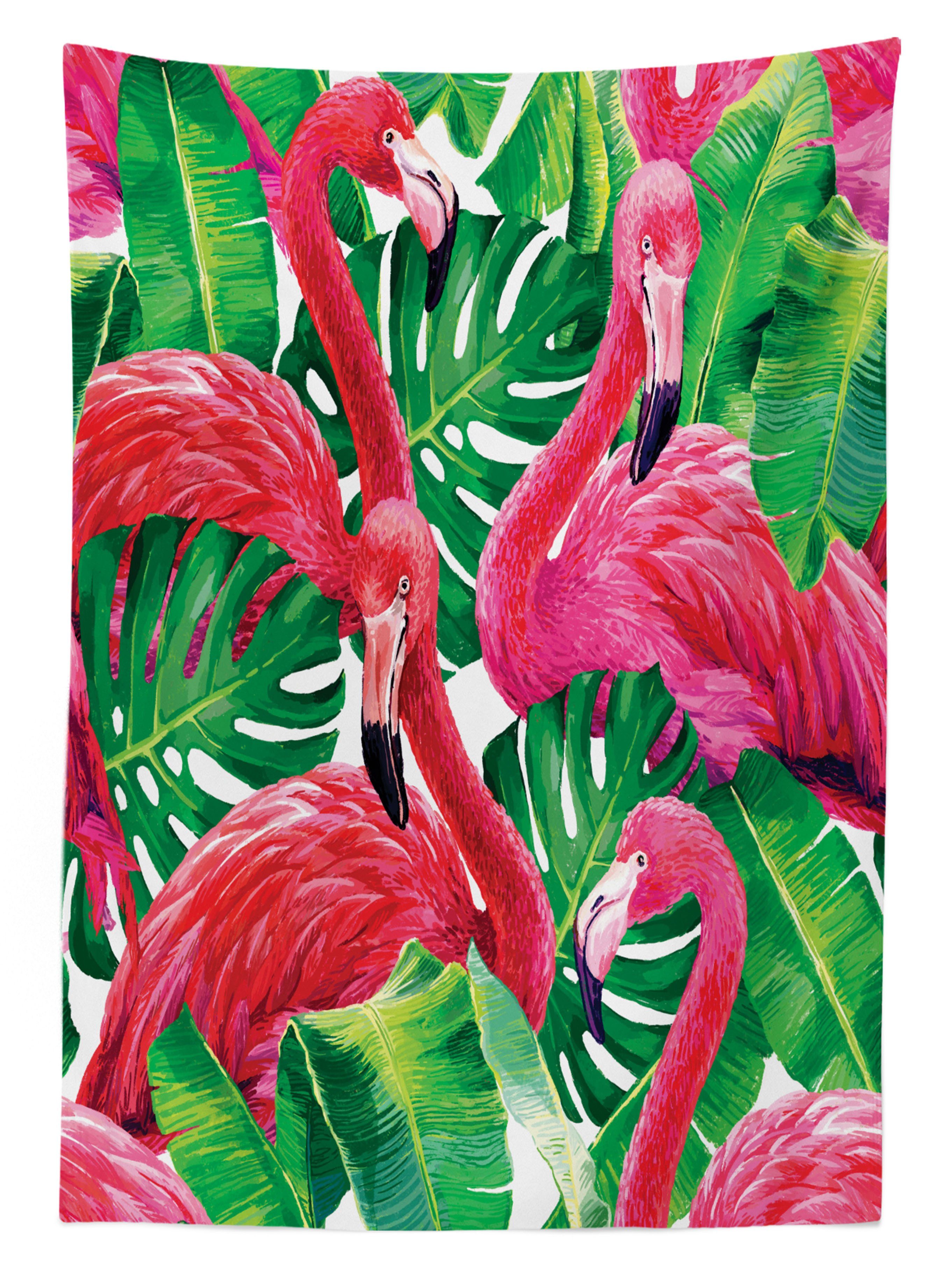 Abakuhaus Tischdecke Farbfest Waschbar Für den Farben, Klare exotische Blätter Flamingo geeignet Retro Bereich Außen