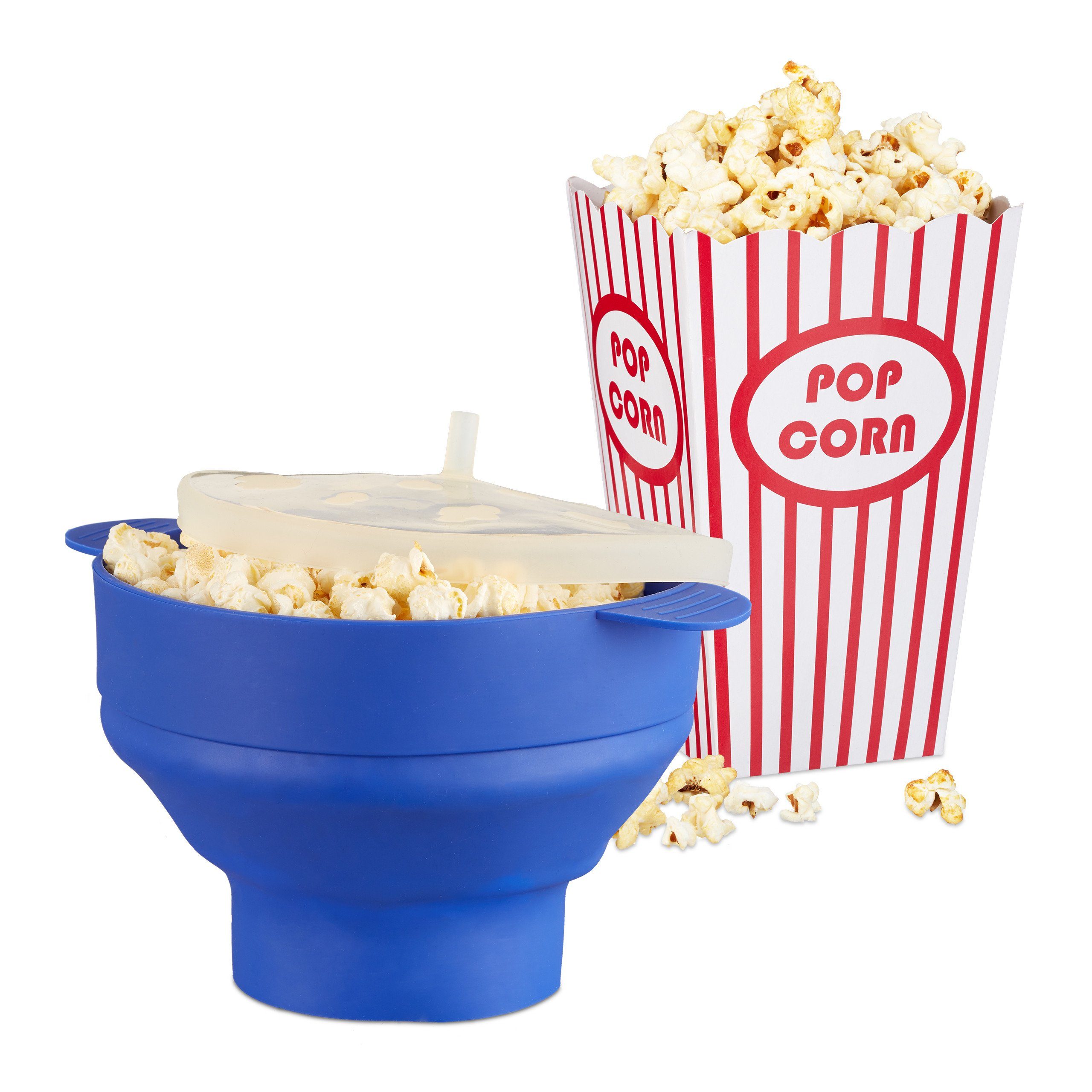 relaxdays Schüssel 49 tlg. Popcorn Set blau, Silikon