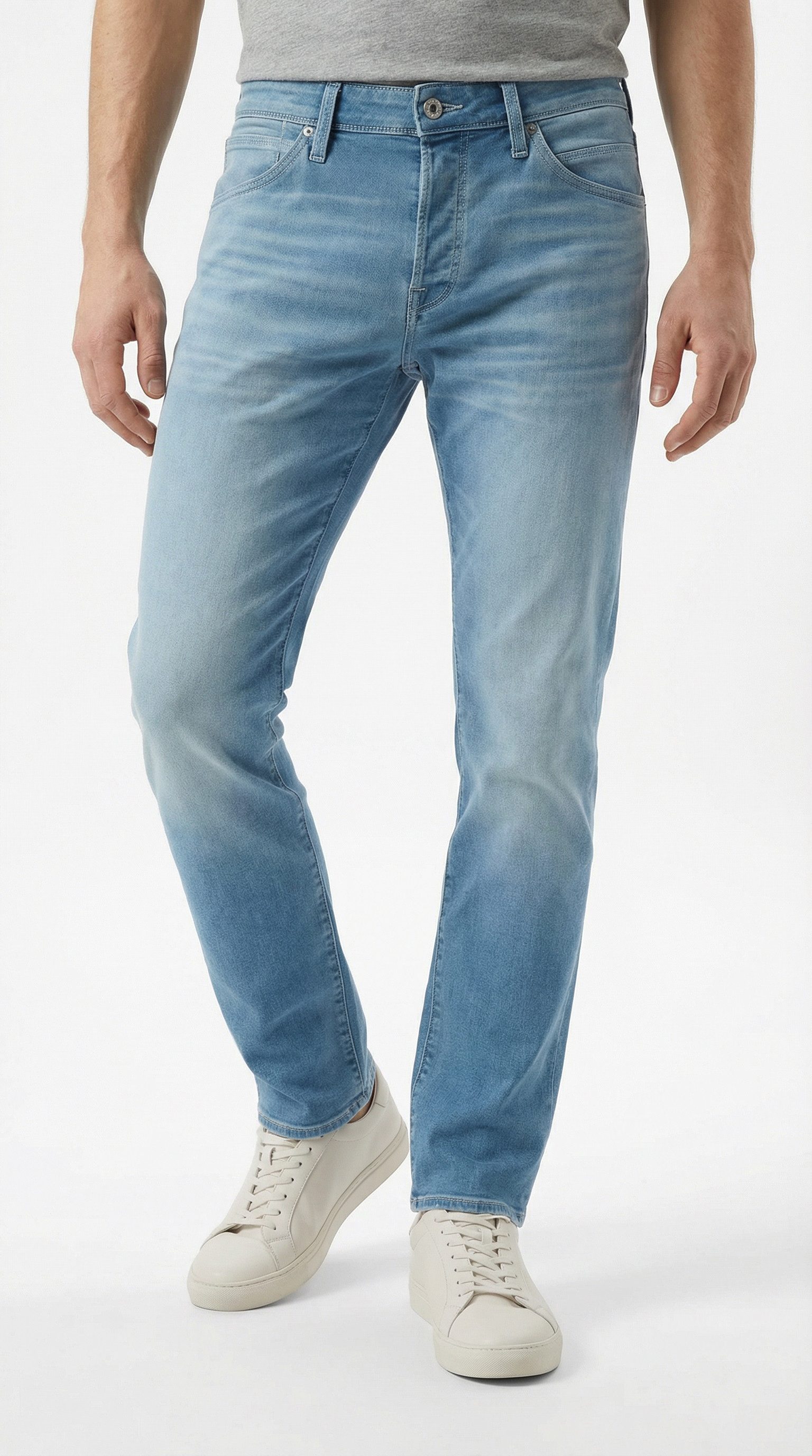 Tapered-fit-Jeans JJIMIKE mit Stretch, Used-Look und bequemer Passform