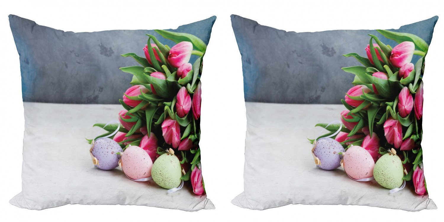 Kissenbezüge Modern Accent Doppelseitiger Digitaldruck, Abakuhaus (2 Stück), Natürliche Farbe Tulpen Ostereier