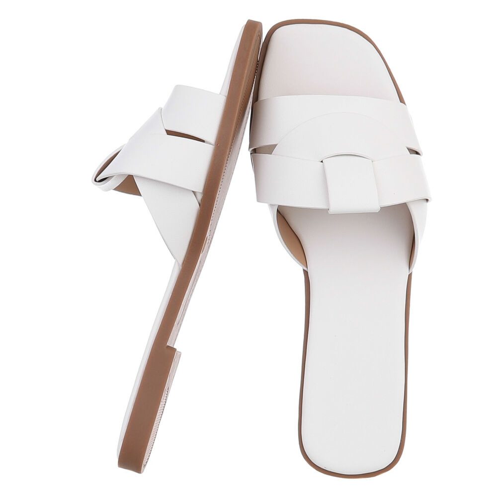 Ital-Design Stylische Slide-Sandalen mit Kreuzband für Damen Pantolette (91117211) Blockabsatz Pantoletten in Weiß