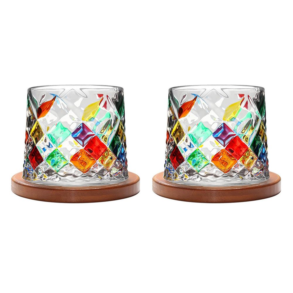 FANNOU Whiskyglas Drehbare Whiskygläser Kristall, 2-tlg., mit Untersetzer, Stehaufmännchen Gläser