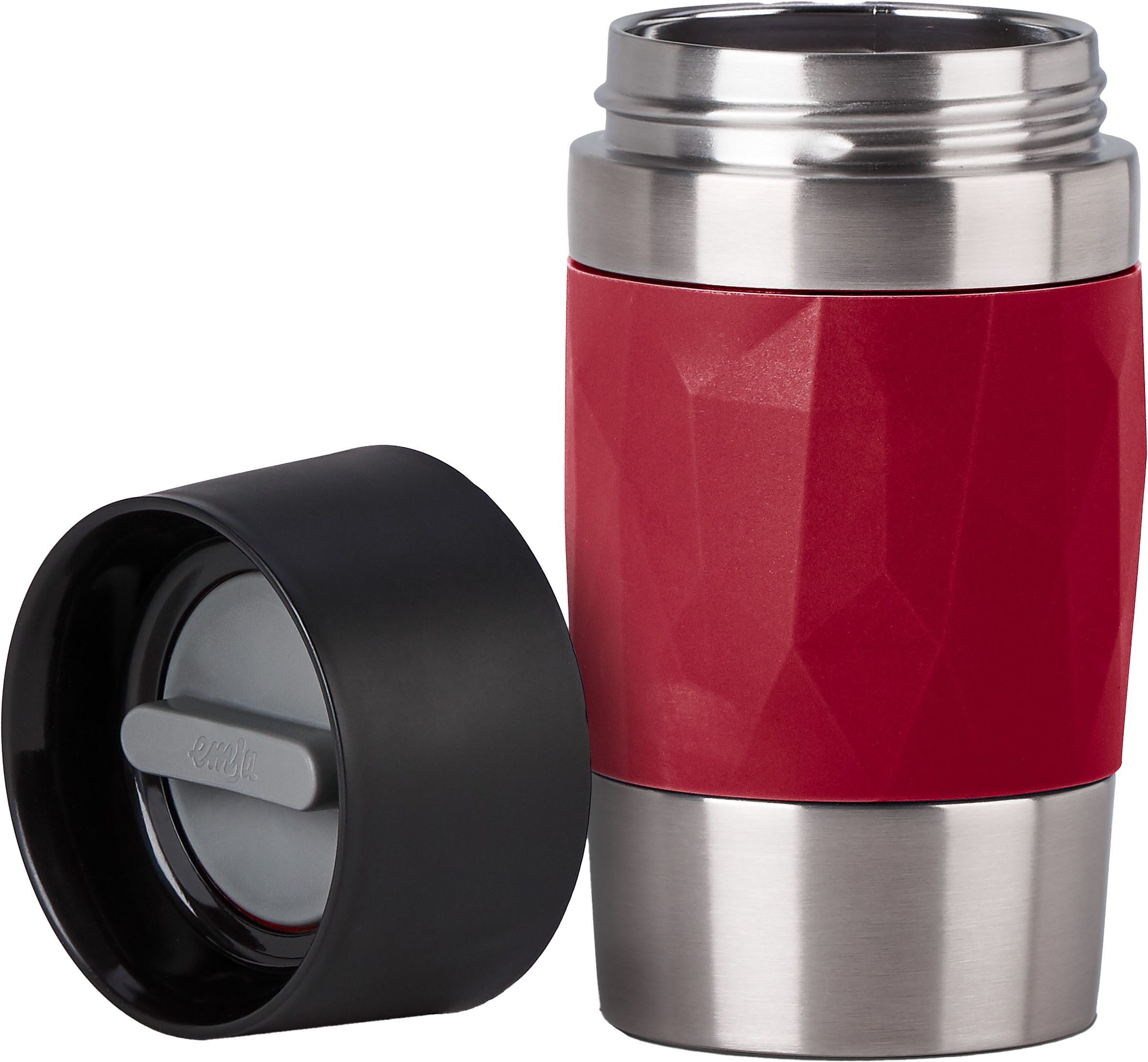 Emsa Thermobecher Travel Mug Compact, Edelstahl, Kunststoff, Silikon, 0,3L, Edelstahl, 3h warm/6h kalt, 360°Trinköffnung, spülmaschinenfest