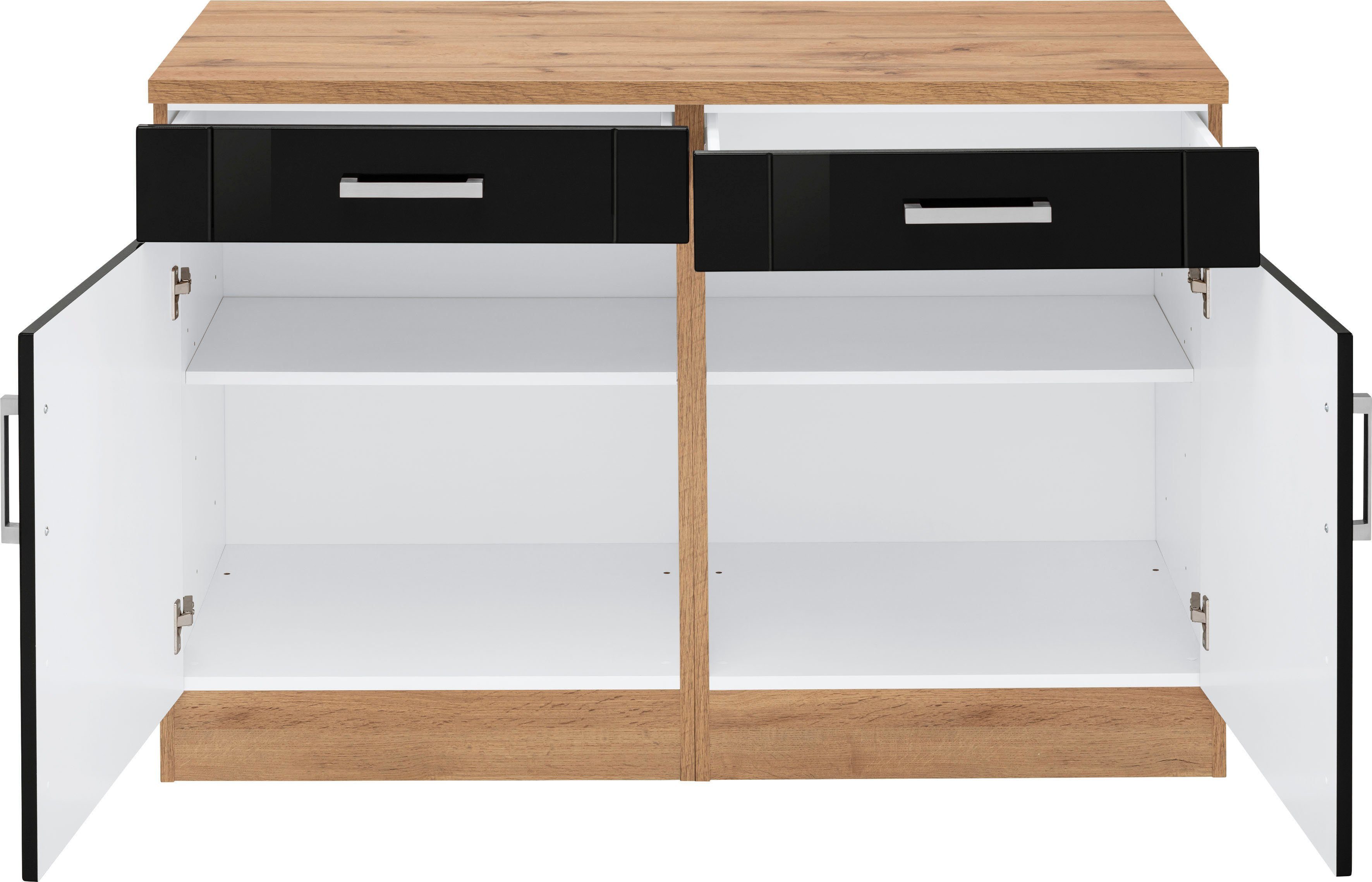KOCHSTATION Unterschrank KS-Tinnum 120 cm breit, Metallgriffe, MDF Fronten, 2 Schubkästen, 2 Türen – Bild 4 von 5