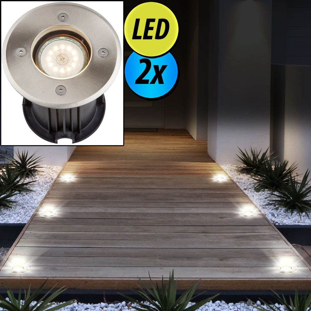 LED Einbaustrahler, 2x Außen Einbau Strahler Edelstahl