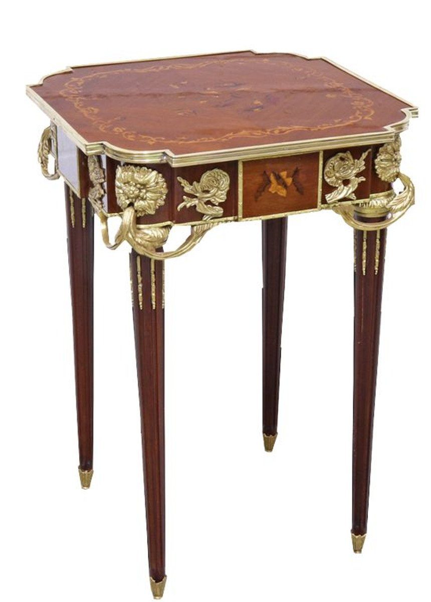 Casa Padrino Beistelltisch Barock Beistelltisch Mahagoni Intarsien / Gold H75 x 50 cm - Ludwig XVI Antik Stil Tisch - Möbel