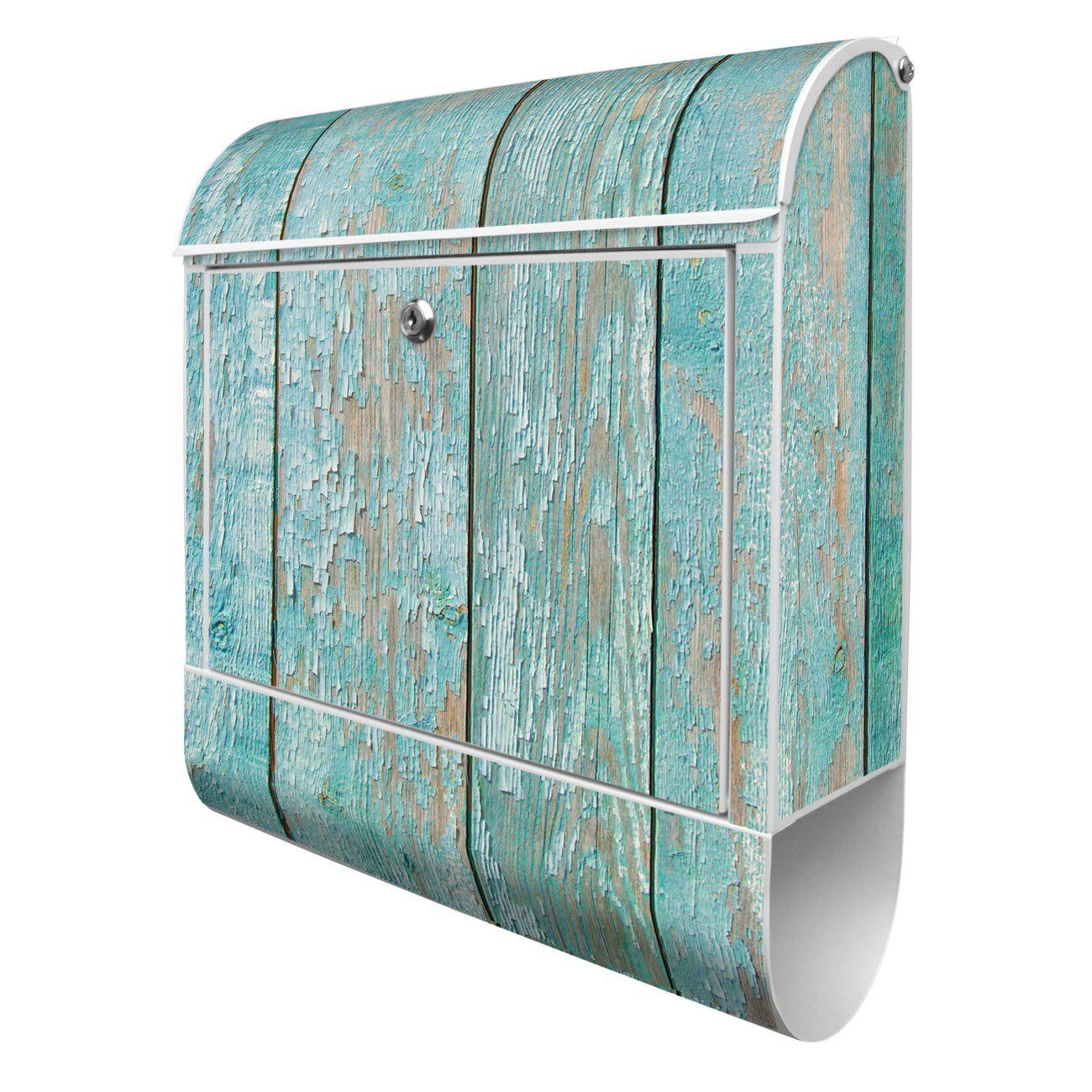 banjado mit witterungsbeständig, Wandbriefkasten 14cm Stahl (Wandbriefkasten Blaue Planken weiß x x 47 Zeitungsfach), 39 pulverbeschichtet,