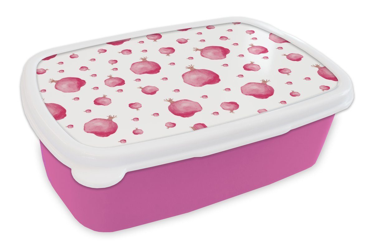MuchoWow Lunchbox Granatapfel Brotbox Schablonen Snackbox, Brotdose Aquarell, Mädchen, Kinder, für Erwachsene, Kunststoff, - - (2-tlg), - Kunststoff Rosa