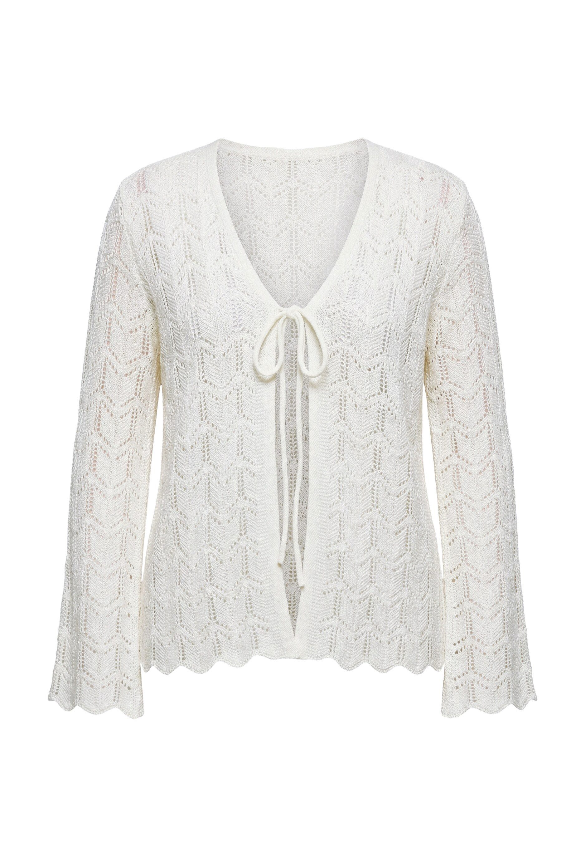 Strickjacke Strickjacke gerade Passform Ajourstrick Langarm