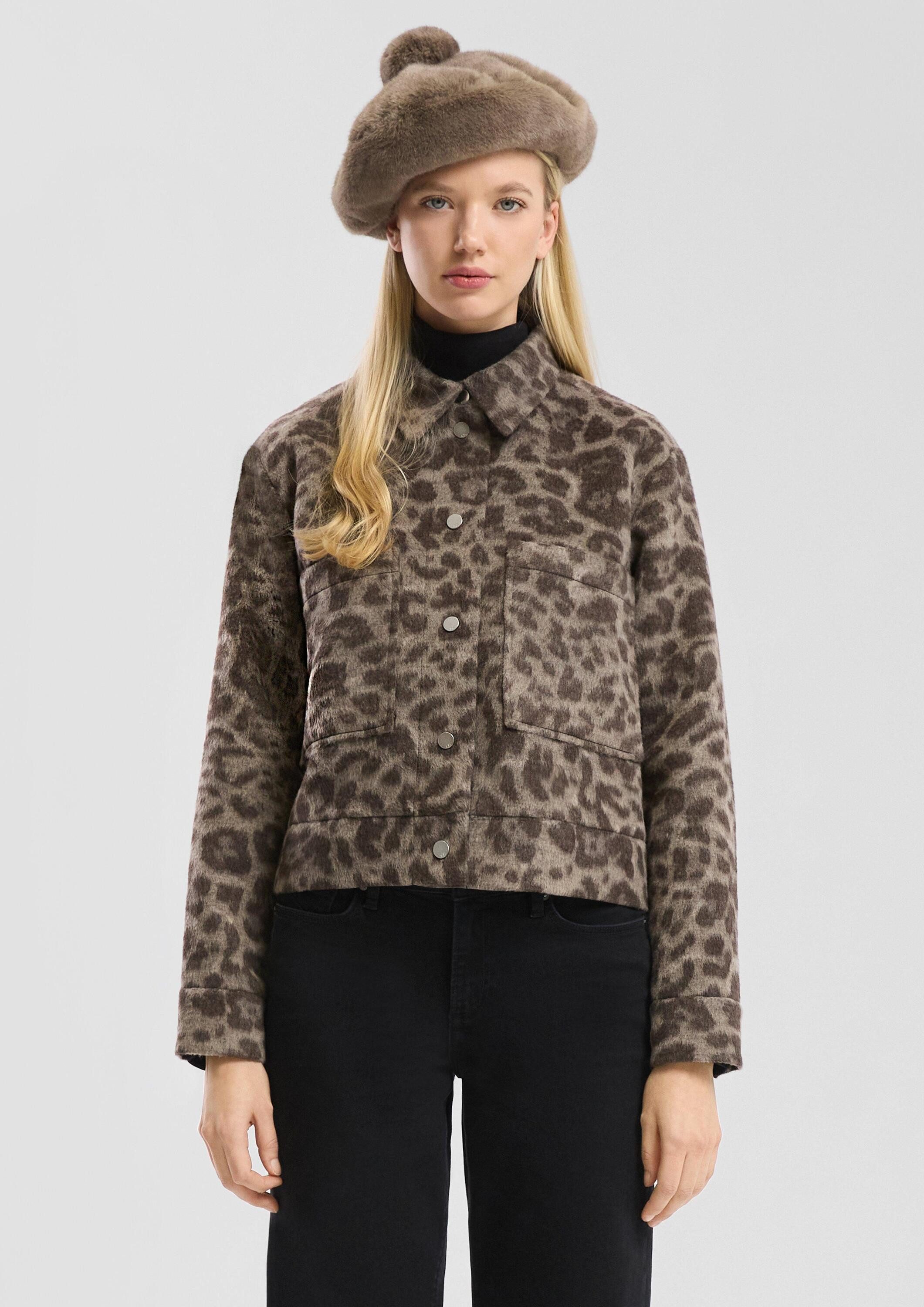 QS Funktionsjacke Outdoor-Jacke Jacke aus Wollmix mit Leo-Print günstig online kaufen