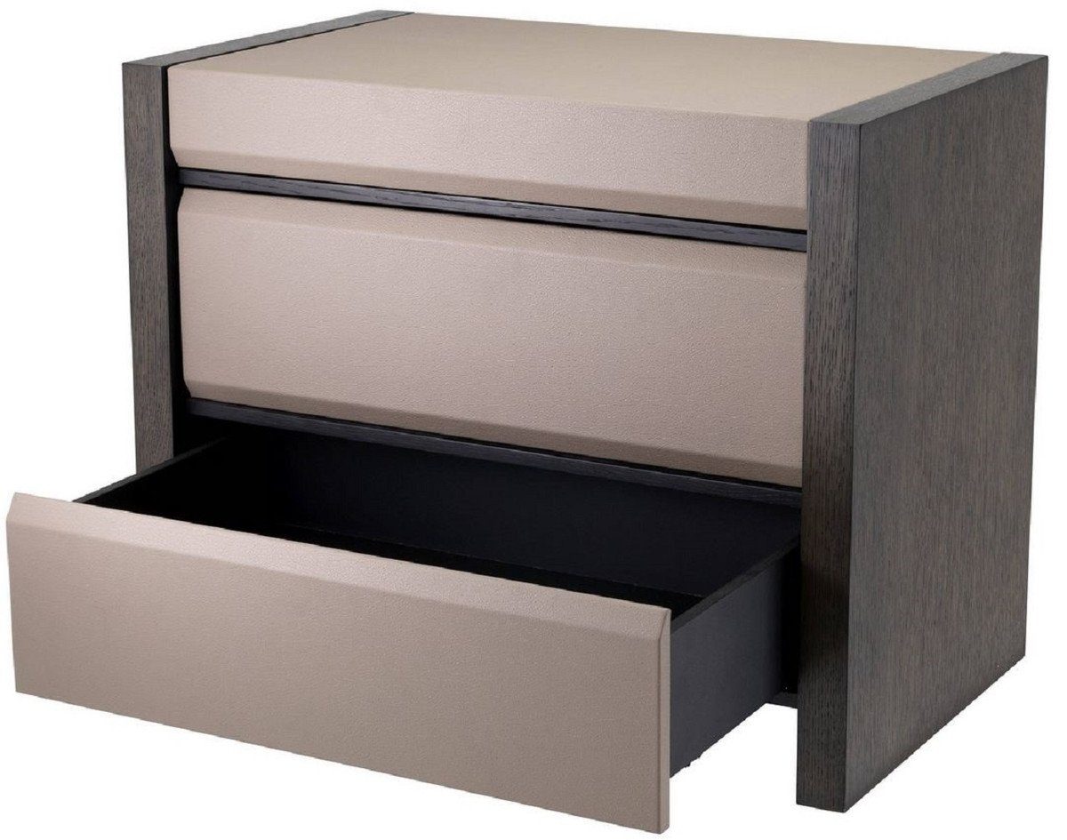 Casa Padrino Beistelltisch Luxus Nachttisch Schubladen Beistelltisch Luxus mit / und 2 Möbel 76 Grau Schlafzimmer H. Lederoptik 61,5 cm x - Mokkafarben x - 46