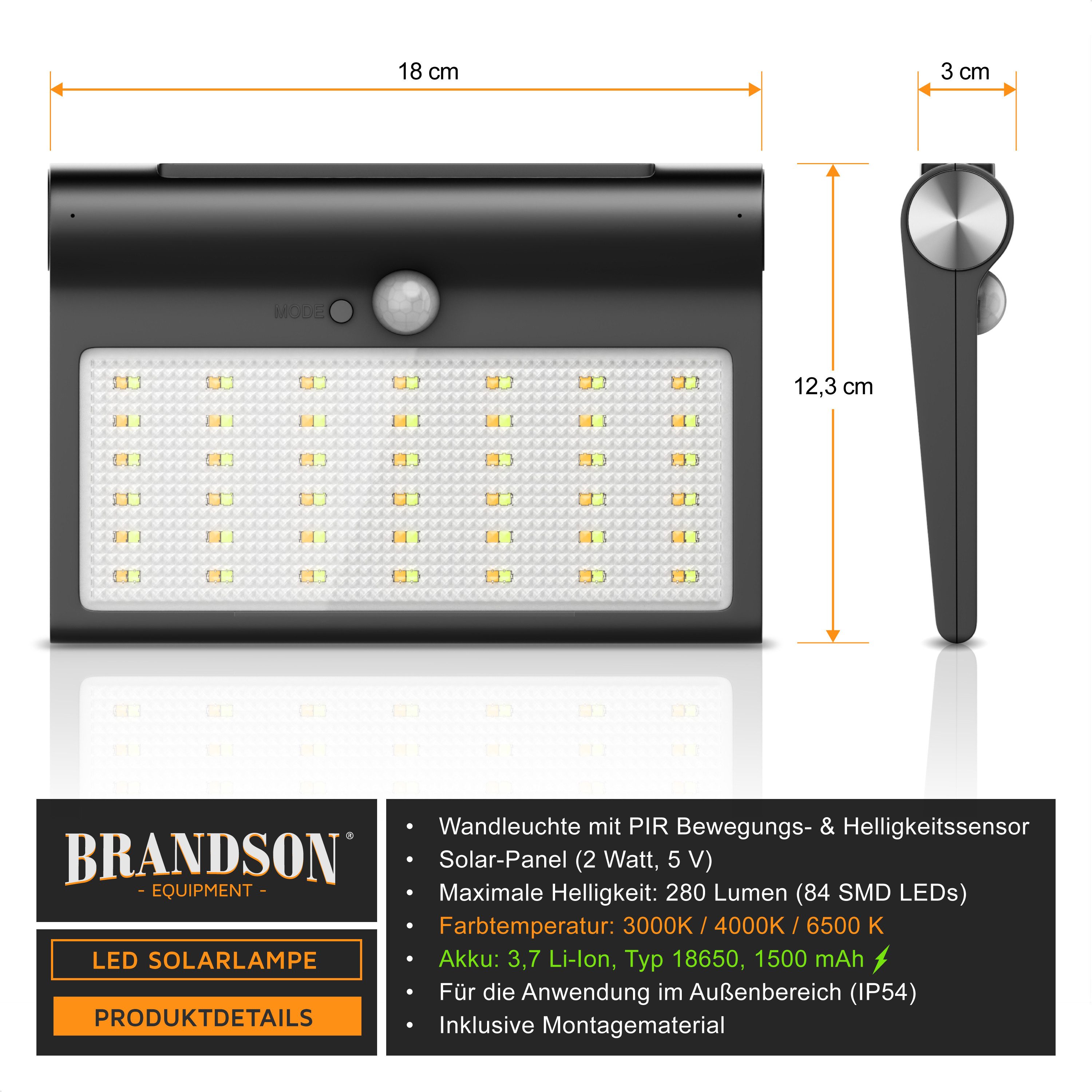 Brandson LED Solarleuchte Solar Sicherheits-/Außenlampe, 84 günstig online kaufen