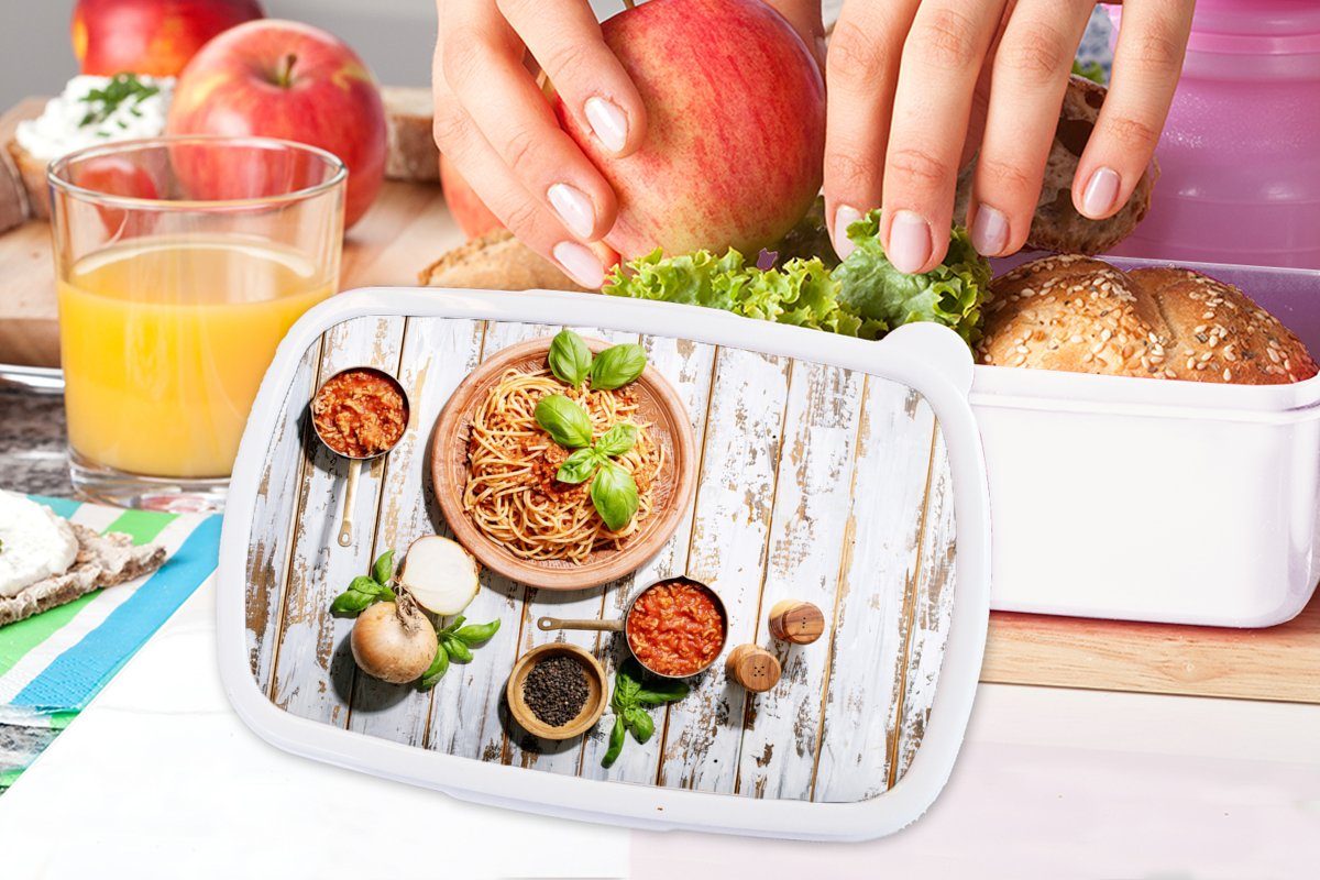 Mädchen - Kunststoff, Basilikum für Brotbox - weiß MuchoWow Gemüse, Lunchbox und Nudeln für (2-tlg), und Erwachsene, Brotdose, Jungs Kinder