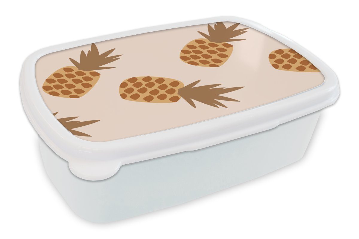 MuchoWow Lunchbox Sommer - Ananas - Pastell, Kunststoff, (2-tlg), Brotbox für Kinder und Erwachsene, Brotdose, für Jungs und Mädchen weiß
