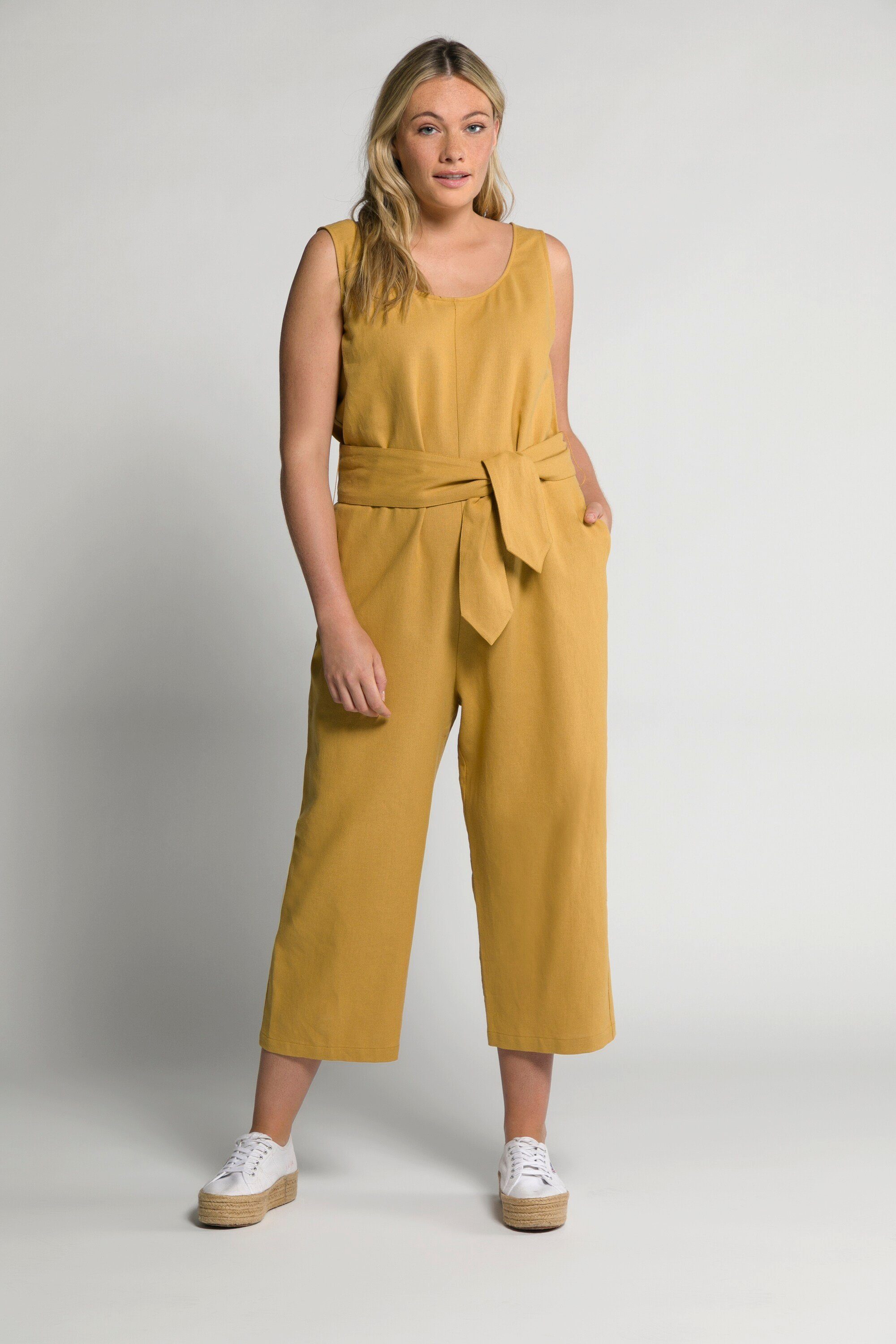 Ulla Popken Funktionshose 7/8-Jumpsuit Rundhals ärmellos Leinen Biobaumwolle