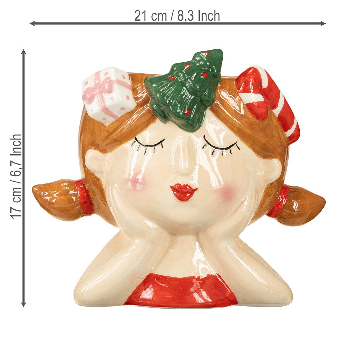 Kaemingk Weihnachtsmann Weihnachtlicher Pflanzkopf aus Keramik Dekofigur Mädchen für