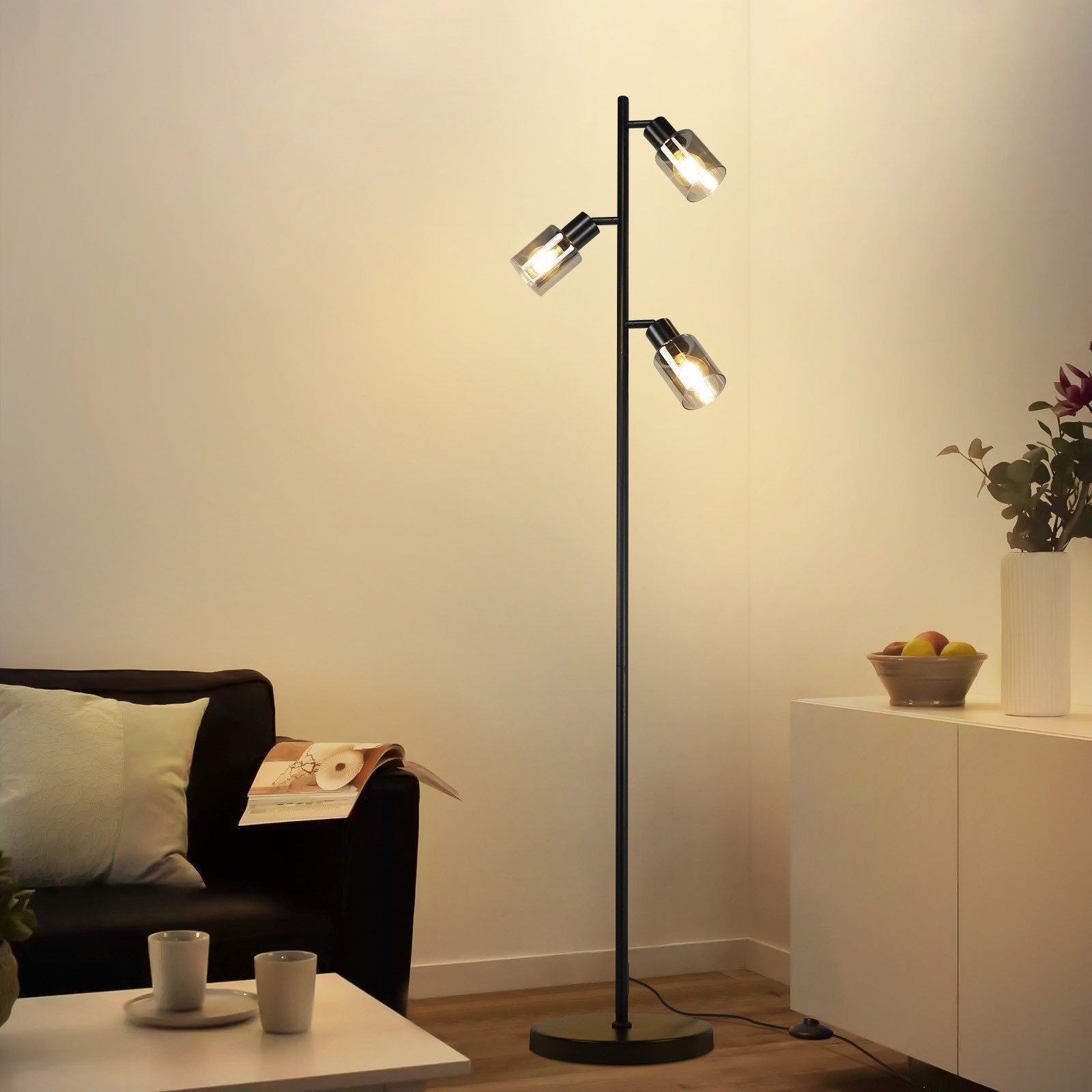 Nettlife Stehlampe Schwarz Wohnzimmer Vintage Metall 3 Flammig E14 Industrial, Schwenkbar 350°, LED wechselbar, Stehleuchte Leselampe Retro für Schlafzimmer Wohnzimmer