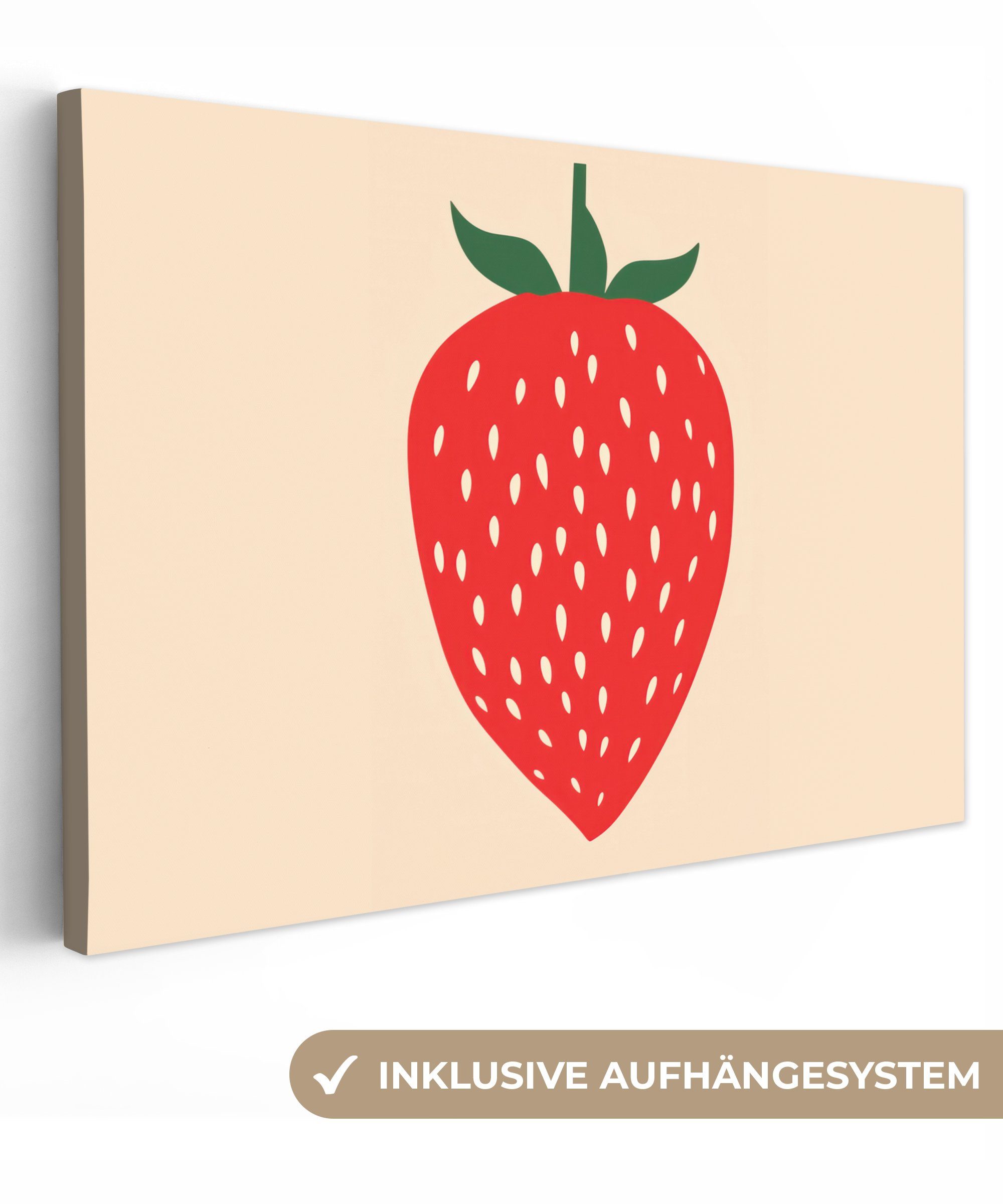 OneMillionCanvasses® Leinwandbild Erdbeere - Rot - Modern - Boho, (1 St), Wandbild Leinwandbilder, Aufhängefertig, Wanddeko, 30x20 cm