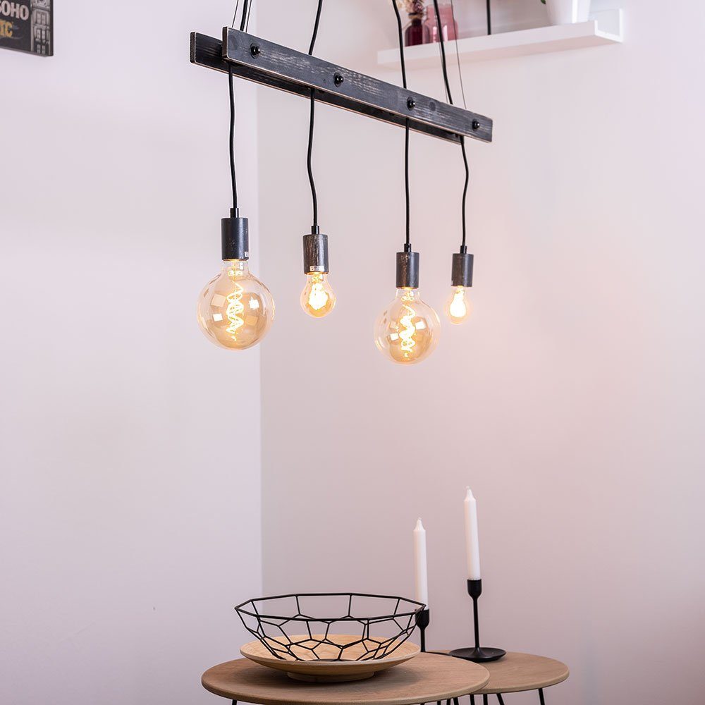 etc-shop LED Pendelleuchte, Leuchtmittel inklusive, Warmweiß, Retro Decken Hänge Leuchte Holz Balken Wohn Zimmer FILAMENT