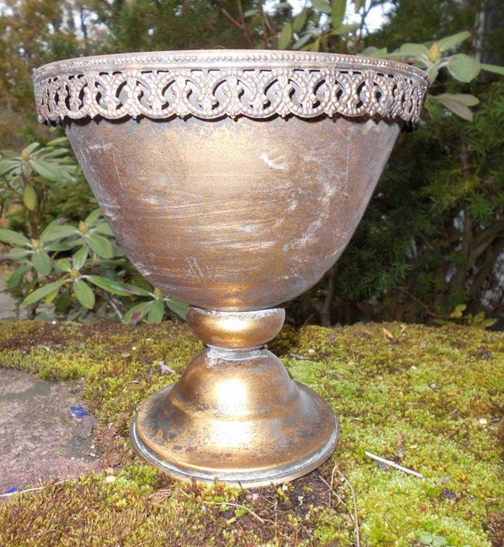 Deko-Impression Pflanzschale Verzierter Übertopf Amphore Pflanztopf Vase Schale Eisen Gold-Antik (1 St)