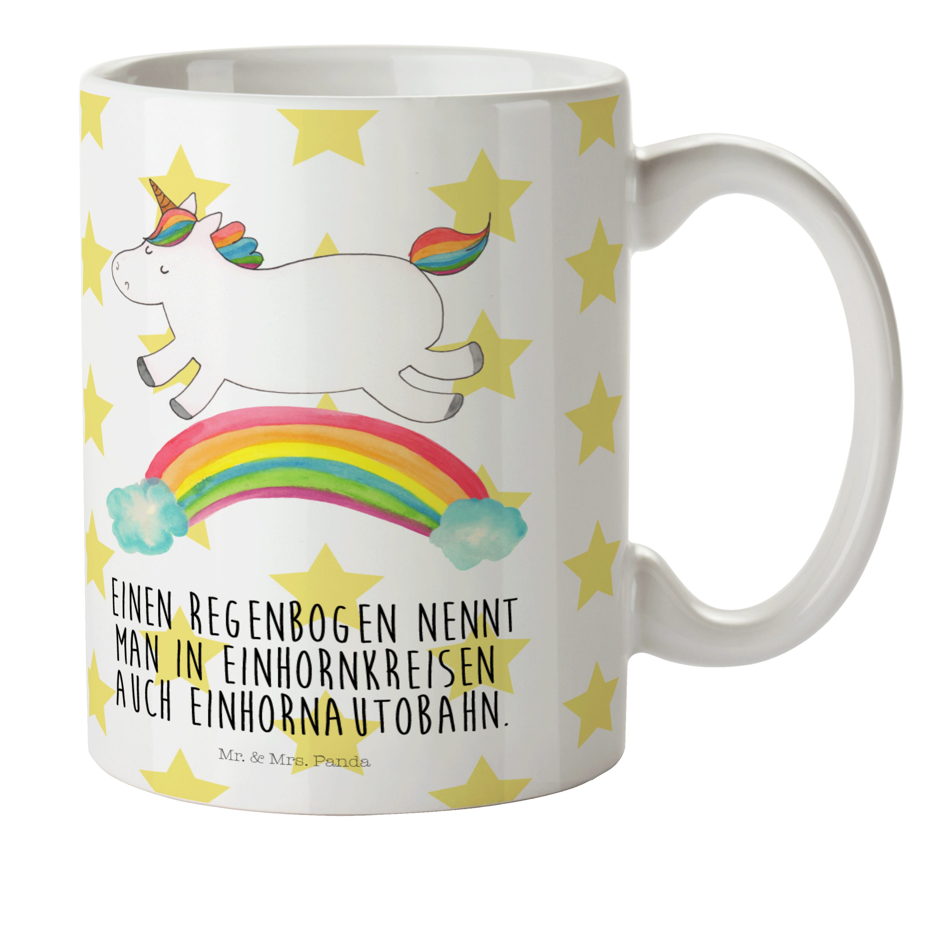Mr. & Mrs. Panda Kinderbecher Einhorn Regenbogen - Weiß - Geschenk, Unicorn, Pegasus, Glitzer, Reis, Kunststoff
