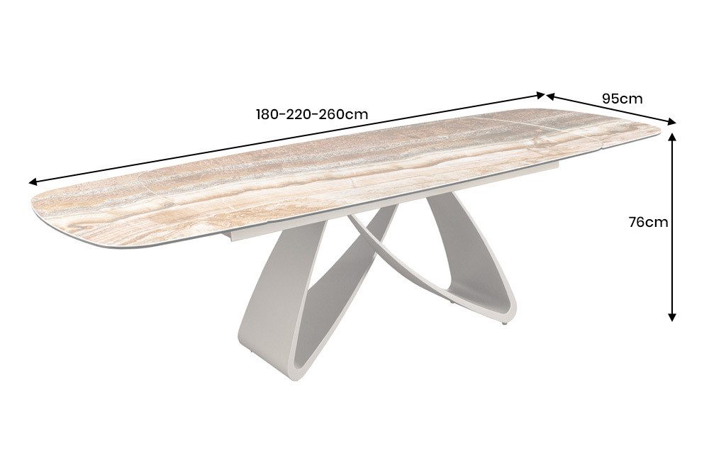 riess-ambiente Esstisch INFINITY 180-220-260cm beige/rostbraun – Keramik, Marmordesign, Metall (Einzelartikel, 1-St), ausziehbar für flexible Nutzung – ideal für bis zu 12 Personen
