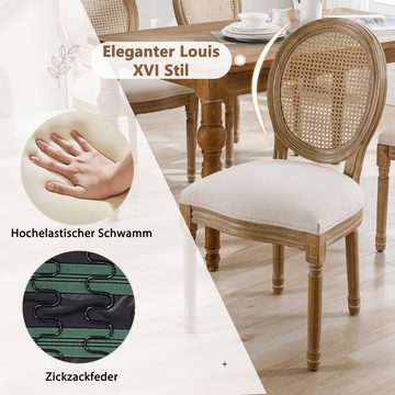 EXTSUD Esszimmerstuhl Esszimmerstühle 2er Set, Louis Polsterstuhl mit Rattan-Rückenlehne, Rattan-Rückenlehne, handgeschnitzte Rillen, Distressed-Finish