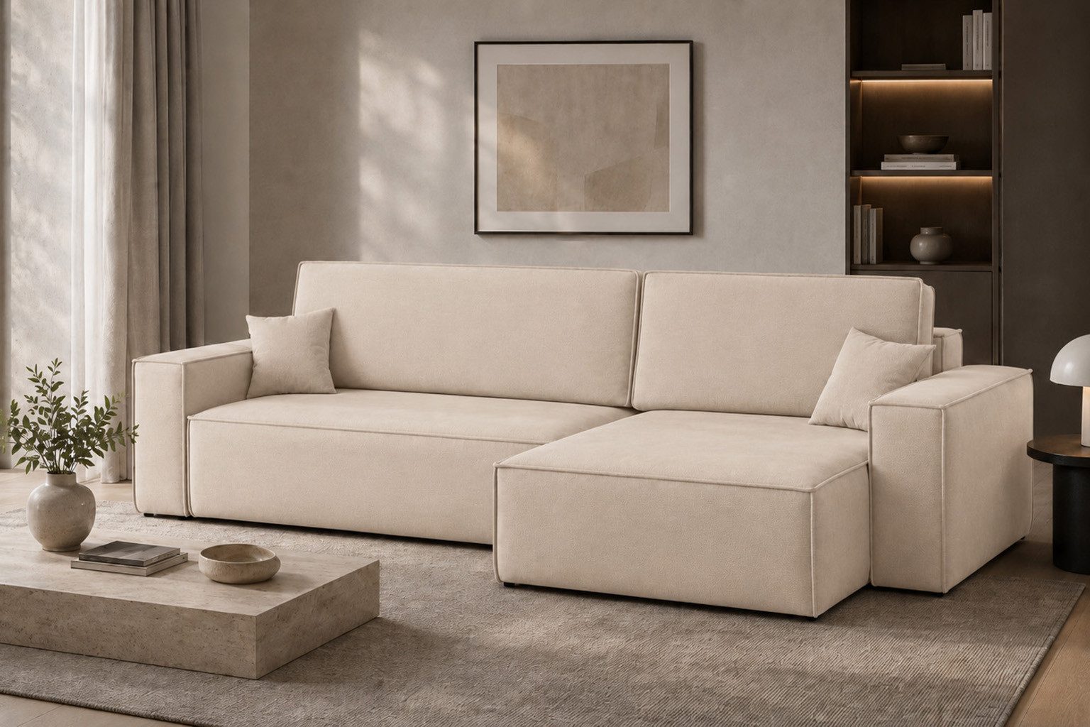 Ecksofa mit Schlaffunktion und Bettkasten im Veloursstoff Bluvel BEST XL