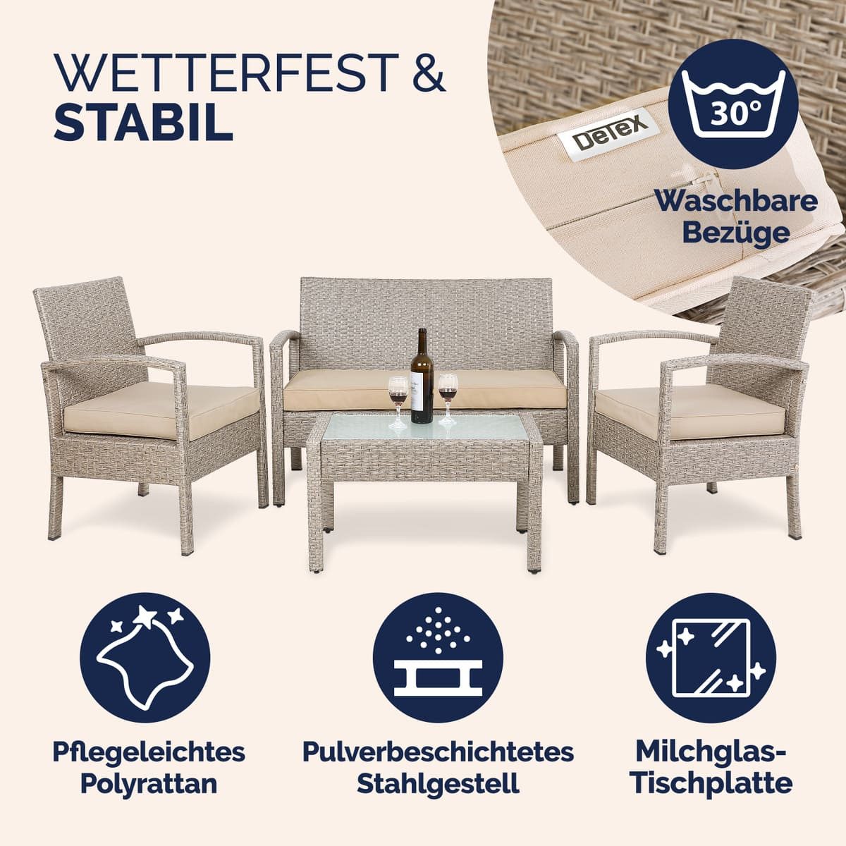 Casaria Balkonset, 4 Personen Wetterfest 7 teilig Polyrattan 2x Sessel Gart günstig online kaufen
