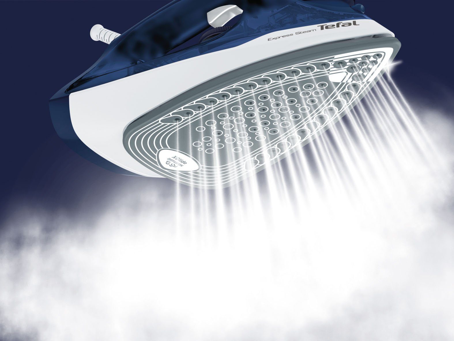 Tefal Dampfbügeleisen Express Steam FV2838, 2400 W, Keramik-Bügelsohle, 2400 W, 180 g/Min. Dampfstoß, Tropfstopp, 270 ml Fassungsvermögen, blau – Bild 4 von 5