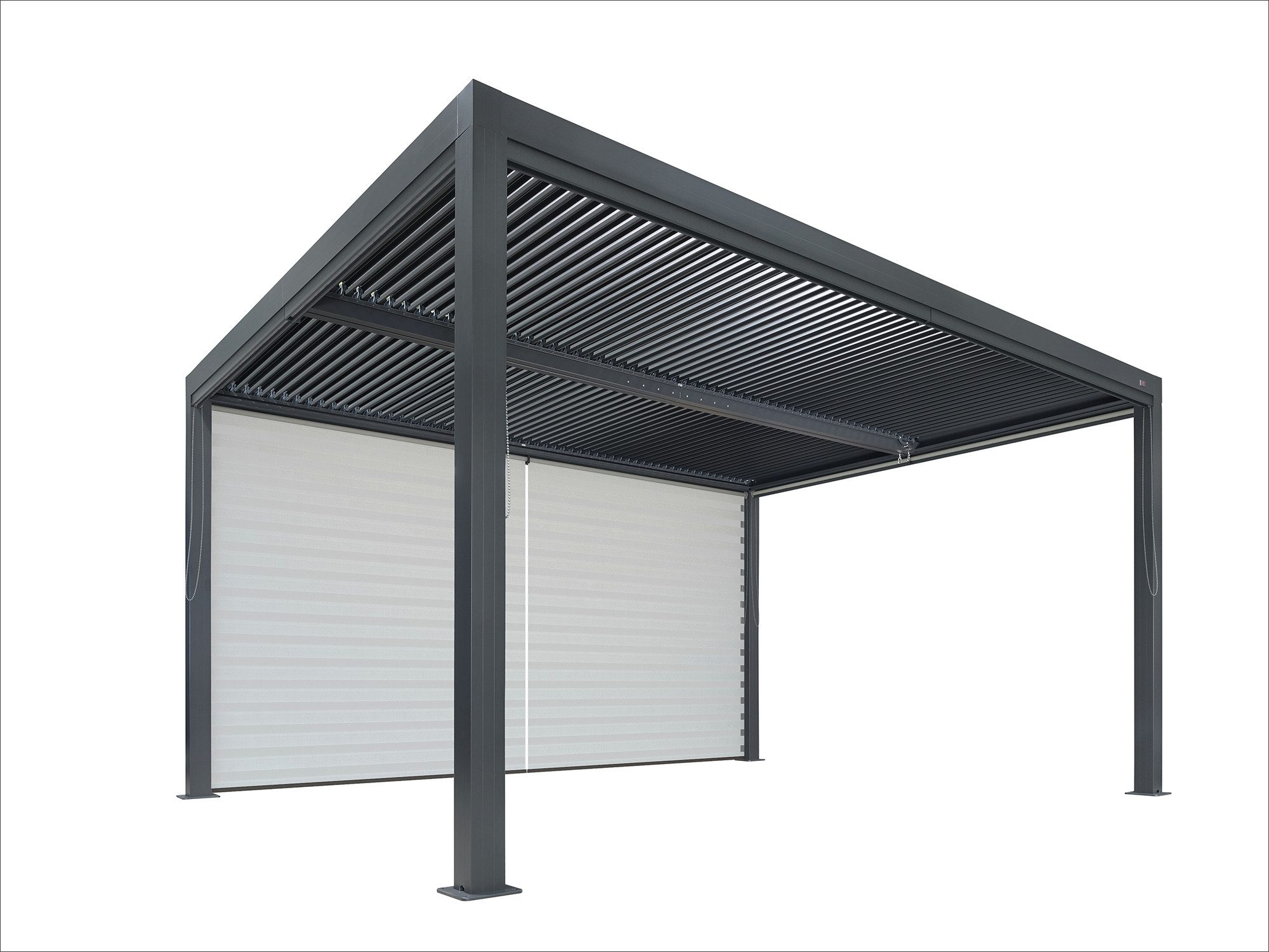 Pergola Lamellenpergola aus Aluminium mit Lamellendach und Sonnenrollo