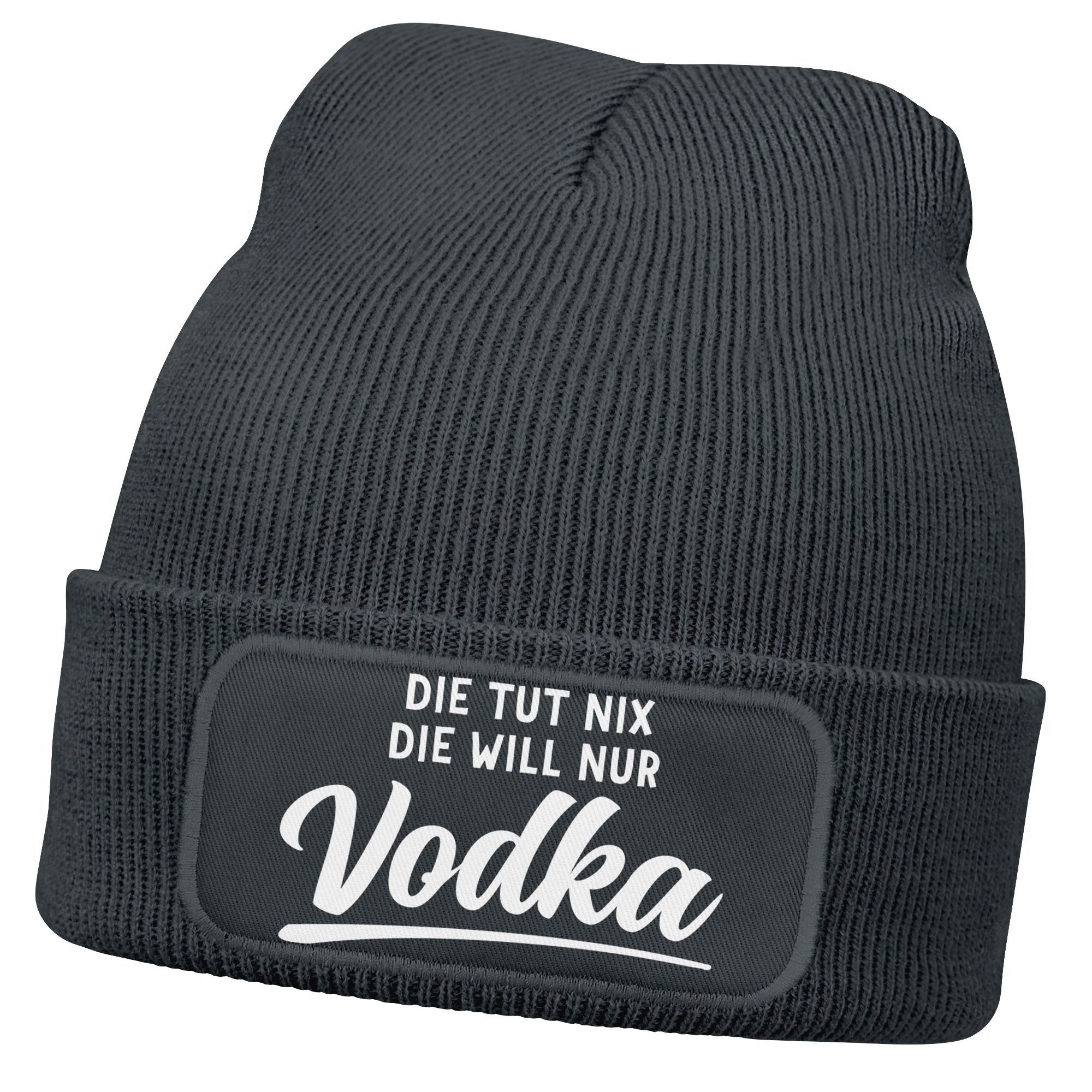 Strickmütze Damen Beanie mit Patch Strickmütze mit Spruch Lieblingsgetränk Party
